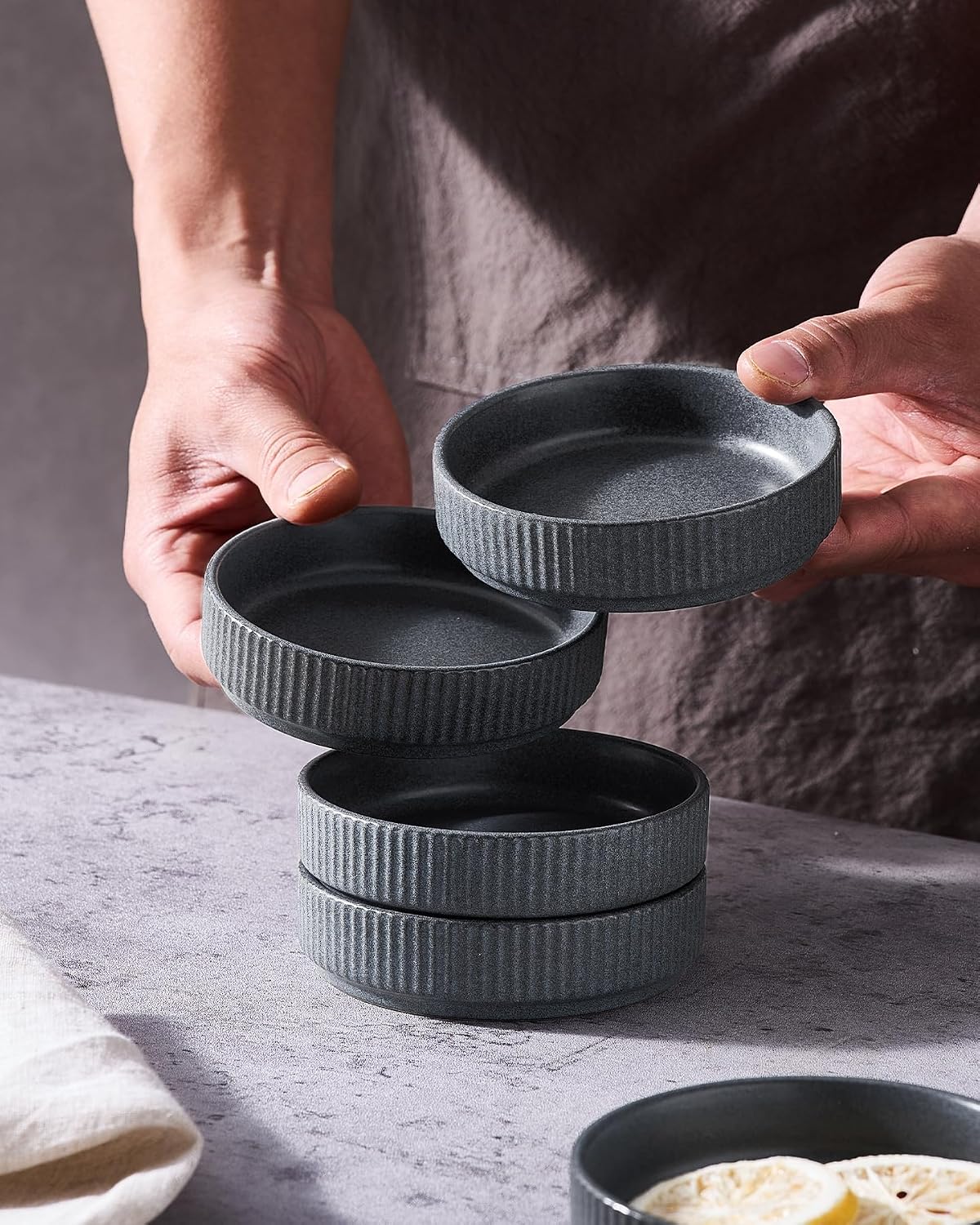 famiware Soy Sauce Dish, 4oz Dipping Bowls Set of 6, Matte Dark Charcoal