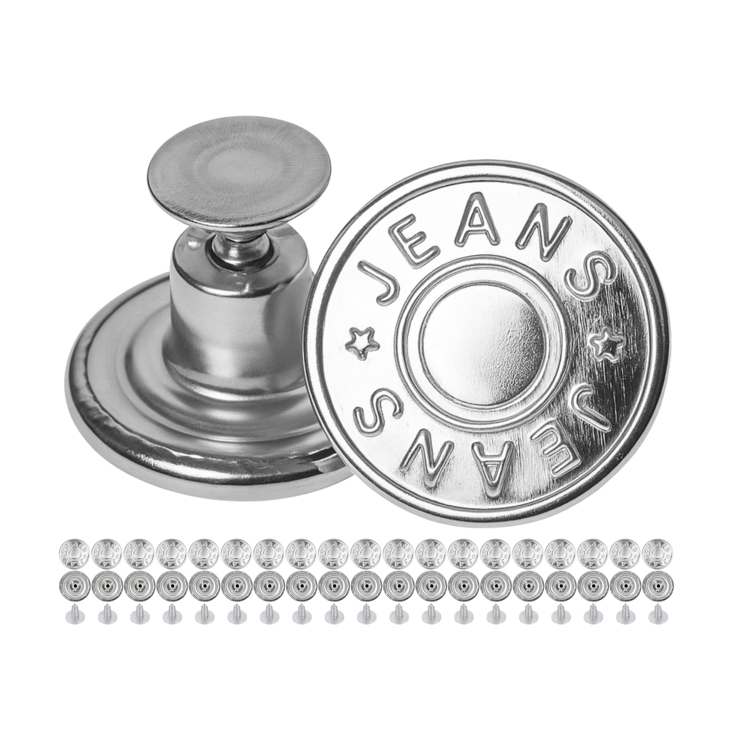 Hosen Ersatz Knöpfe zum Vernieten, 20 Pack, Ø 17 mm Messing Jeansknöpfe, Silber-farben, Jeans Button mit Nieten, Jeans Knopf zum Einschlagen, Metall Hosenknopf, Hose weiter machen, Hosenknöpfe robust