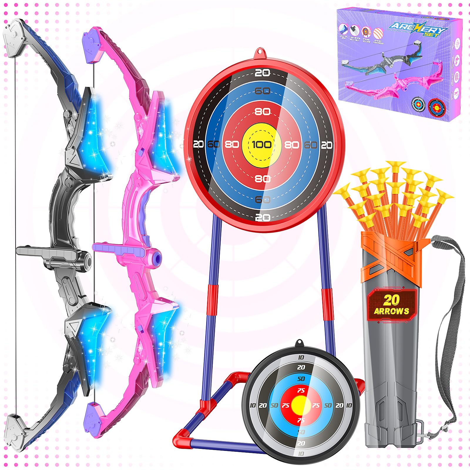 Amazon.com: HOLIBIBE 2 Pack Kids Bow and Arrow, 20 Suction Cup