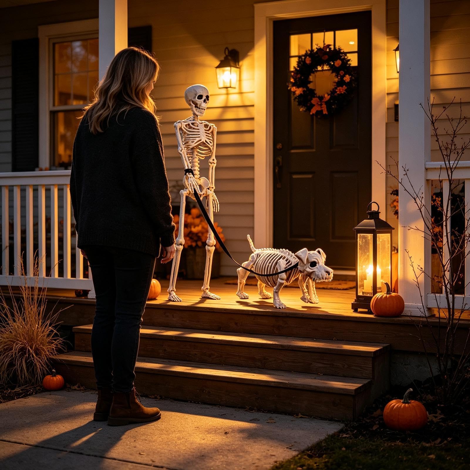 Scheletro Halloween Decor Horror Posable Human Walking Dog Design