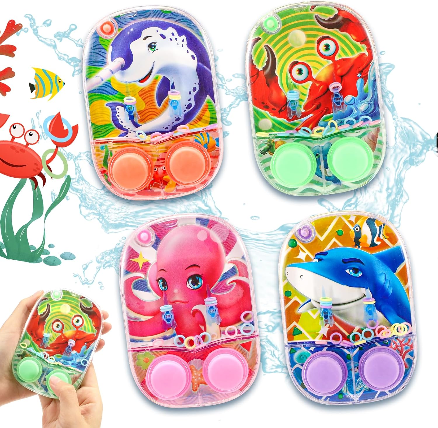 SevenQ Water Games for Kids Handheld, 4 Pack Ocean Themed