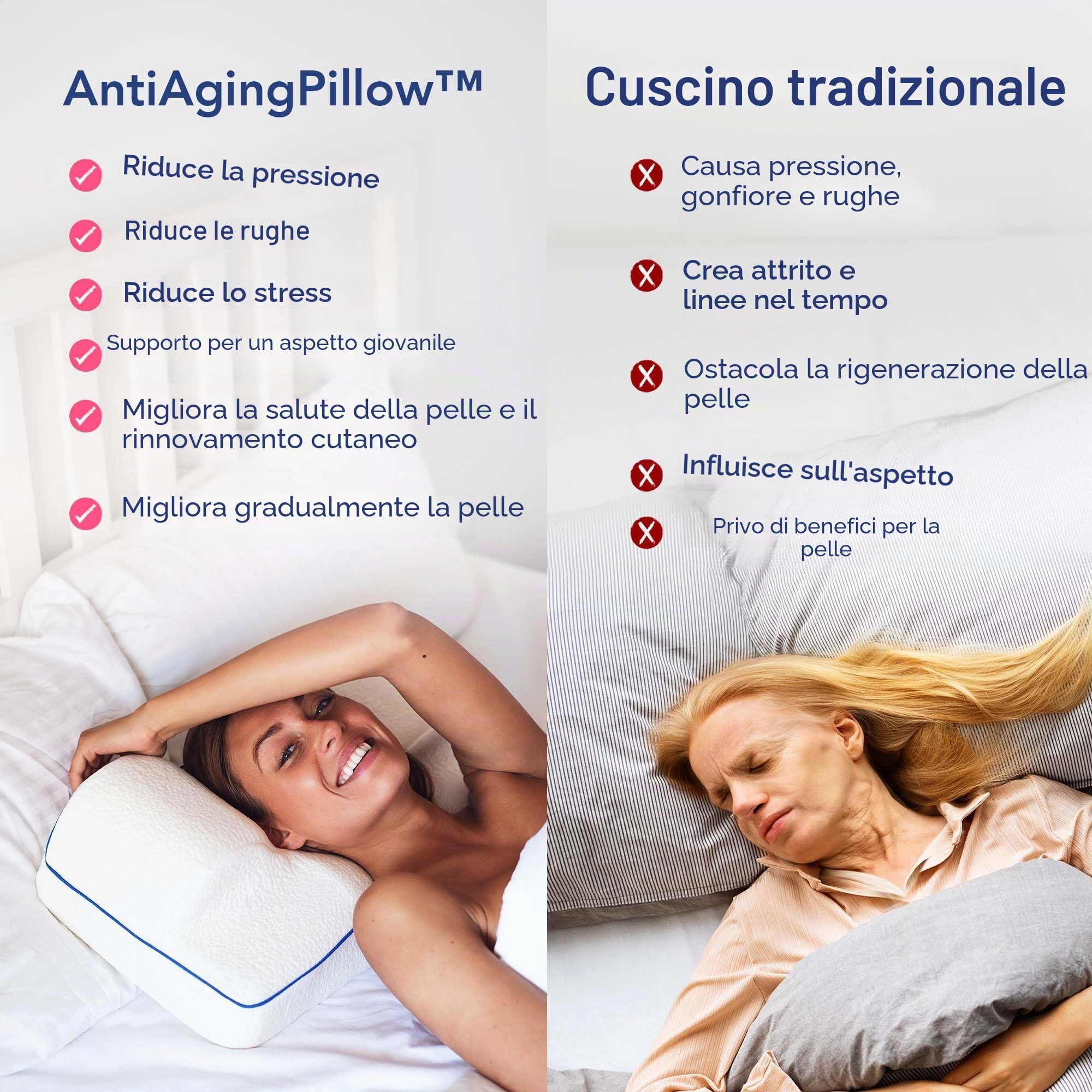 Cuscino Contro le Rughe | Anti Acne | Guanciale Ortopedico Antietà | Posizione Corretta del Collo e Della Schiena | Premium Memory Foam | con Copertura Extra in Bambù