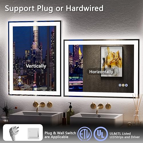 Miniatura 8 de Espejo LED de 24 x 32 pulgadas para baño, espejo de pared LED controlado por separado y retroiluminado, espejo de tocador LED con luces, regulable