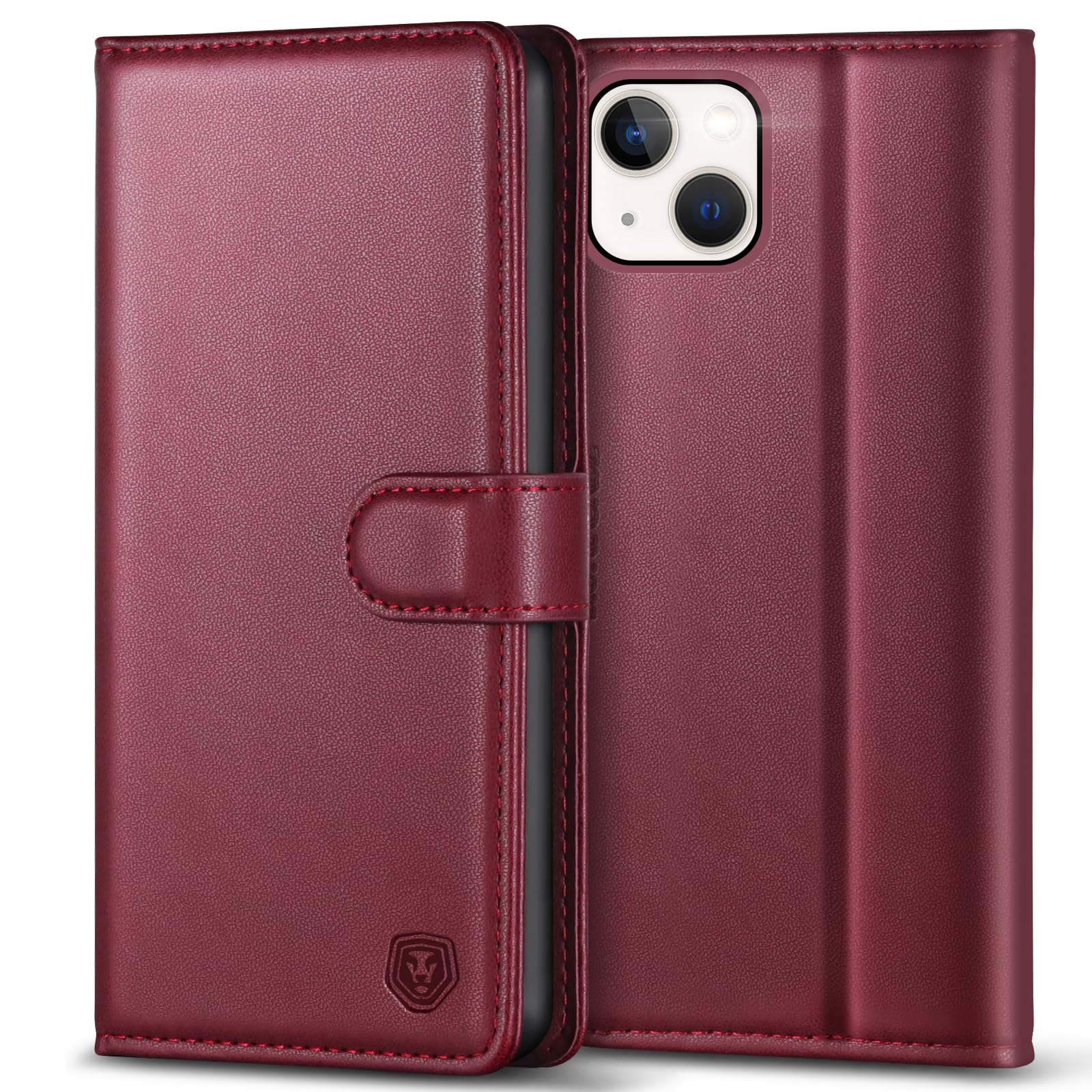 Kuafcase Compatible for Case with 4 Card Slots Magnetic Closure Kickstand Shockproof Protective Phone Case Compatible for - Wine Red