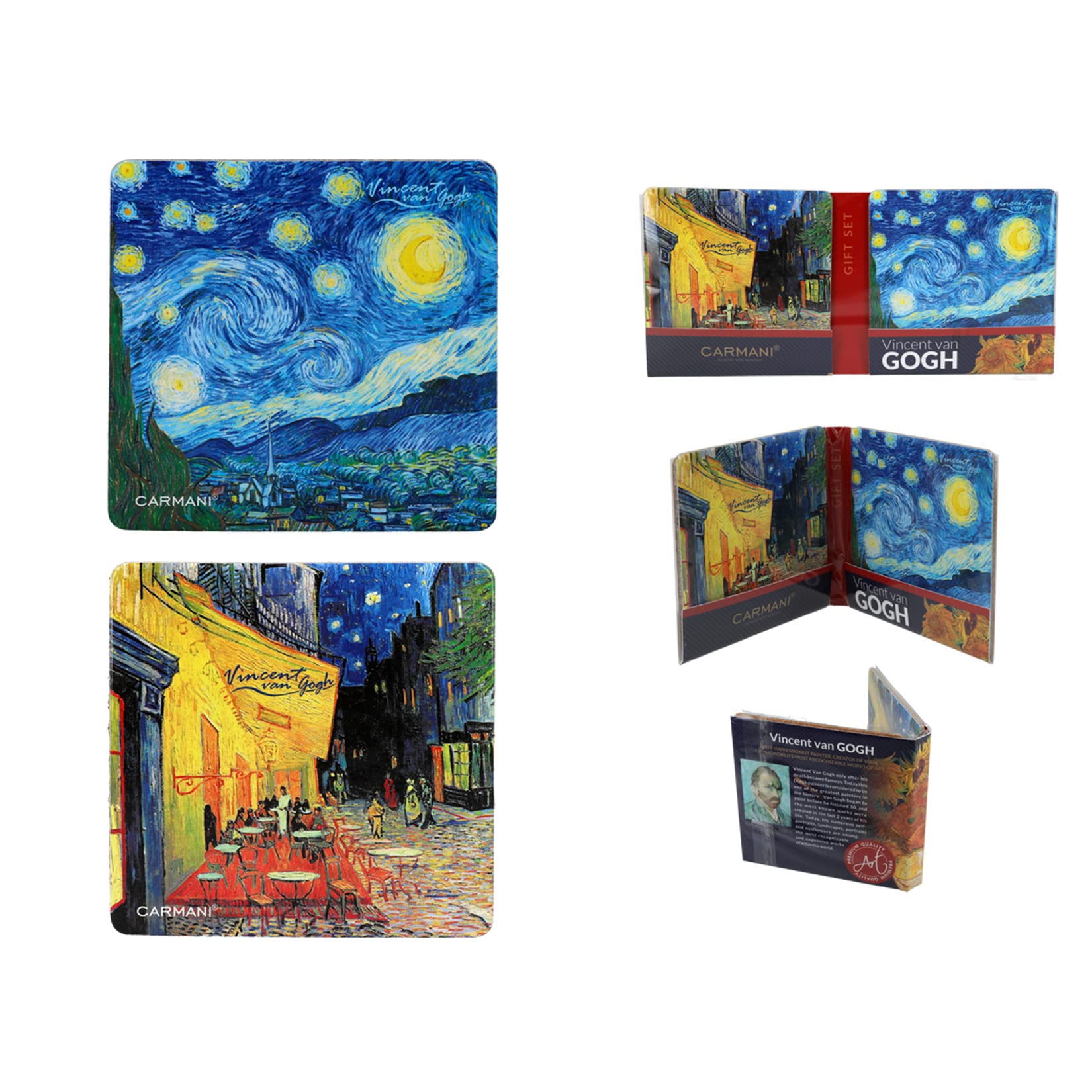 CarmaniSquare Cork Pad Set of 2 Pieces Cork mat/Coaster Decorated with Various Painting by Vincent Van Gogh