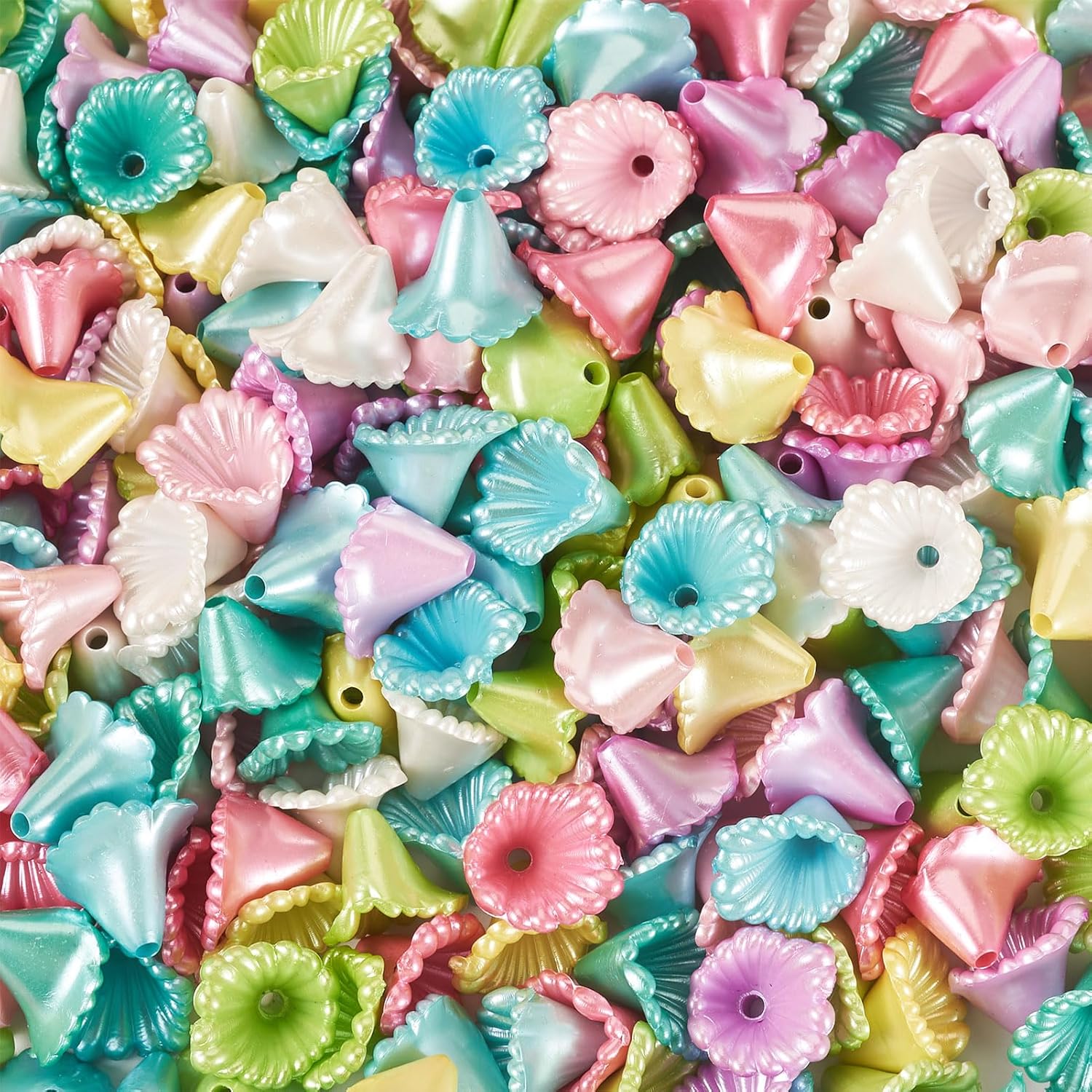 Cheriswelry 300Pcs Acrylic Flower Beads Trumpet Flower Beads Pearlized Loose Spacer Bead 13.5mm for Necklace Bracelet Earring Jewelry Making - Image 7