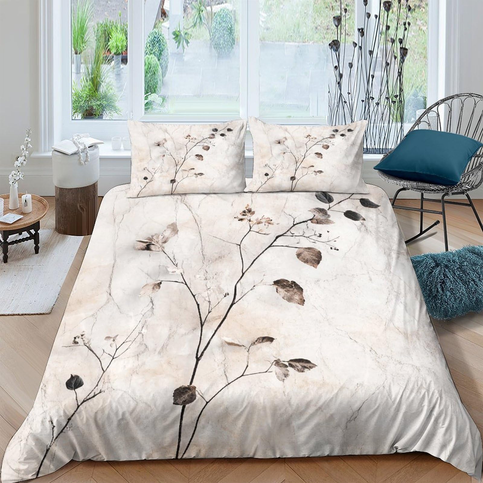 Ctjqhvkz Style-8 3D Printed Botanical Branches Fitted Sheet Microfiber Soft Nature Leaves Mattress Cover For Bedroom Guest Room Decor Single（135X200cm）