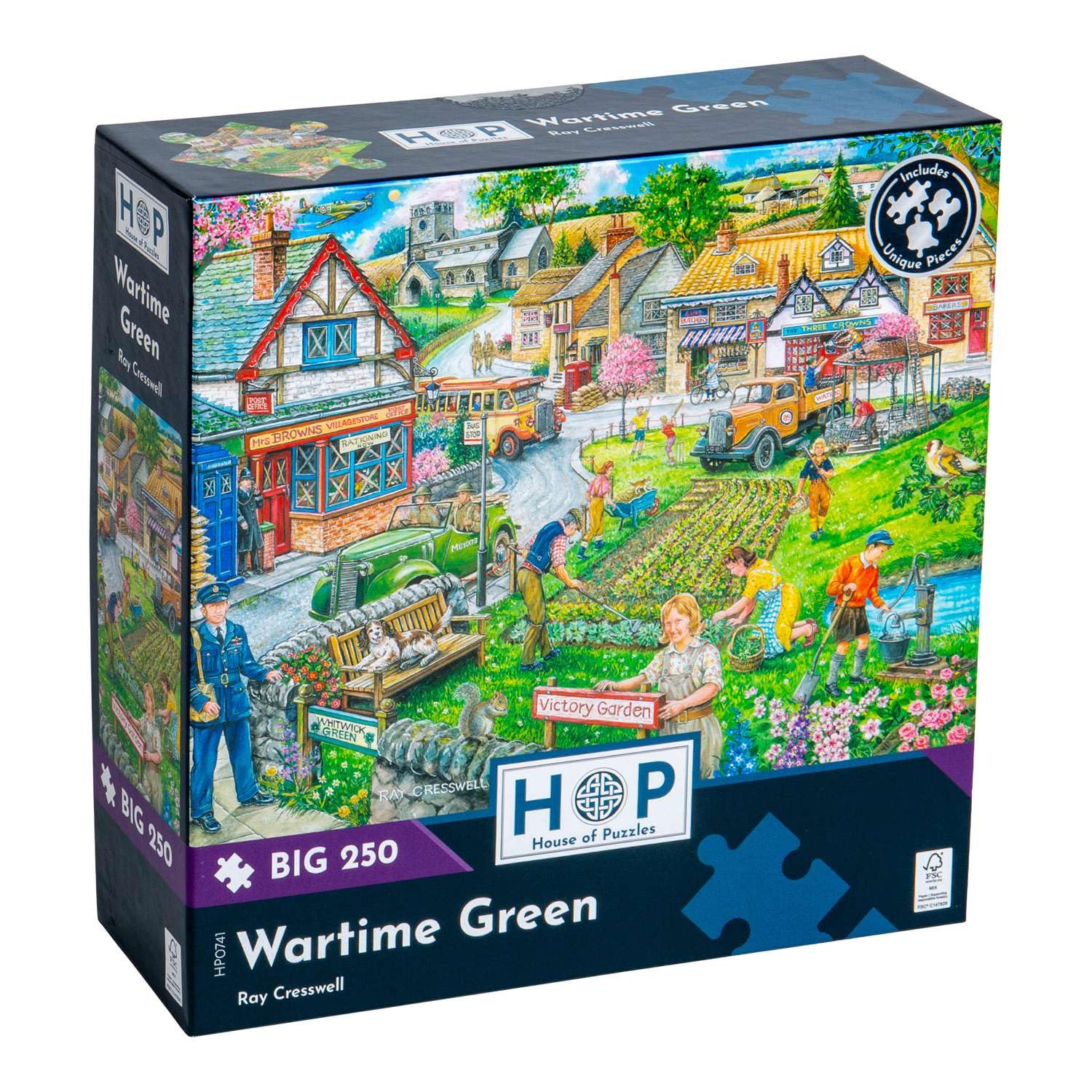 The House of Puzzles Wartime Green Jigsaw - Big 250 Piece Jigsaws For Adults & Kids, Extra Large Pieces, Artist Illustrated, Scenic Landscape, Deluxe Puzzle Gifts