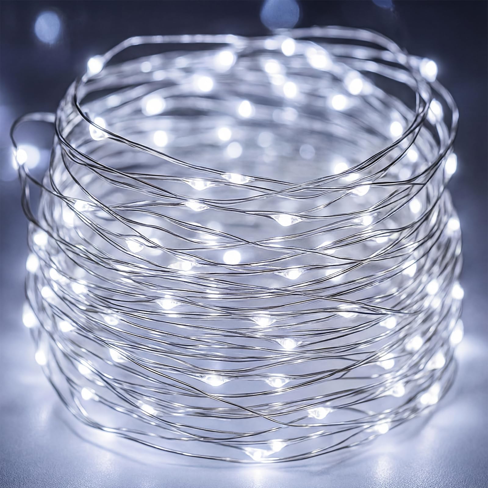 litogo Battery Fairy Lights Indoor with Timer, 12 M 120 LED String Lights Battery Operated, Waterproof Silver Wire Christmas Lights for Bedroom Party Wedding Decorations, Cool White