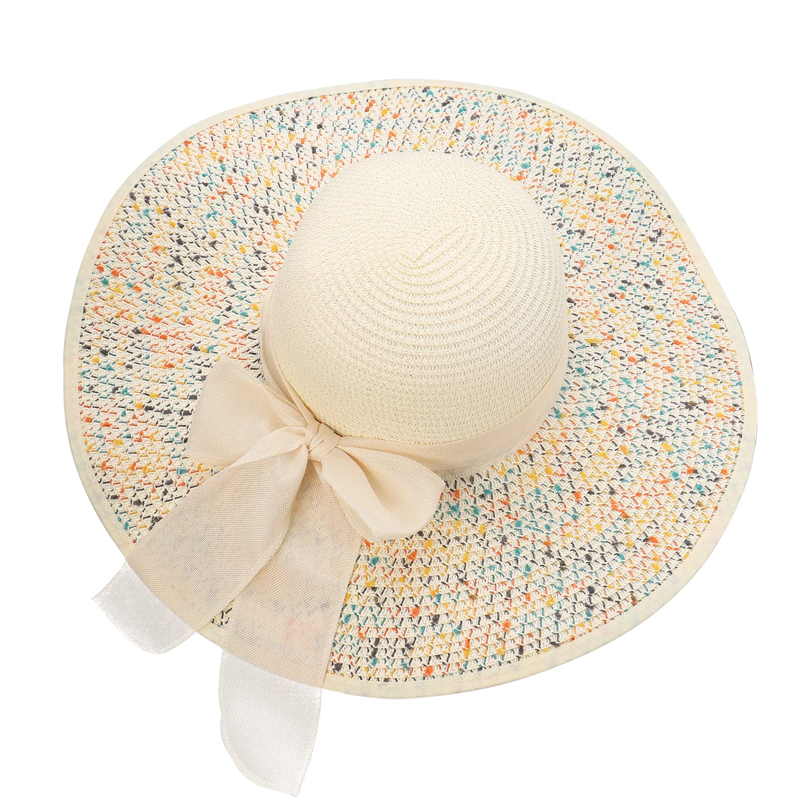 WZCSLM Womens Big Bowknot Straw Hat Large Floppy Foldable Roll up Beach Cap Sun Hat Summer UV Protection Beach Cap
