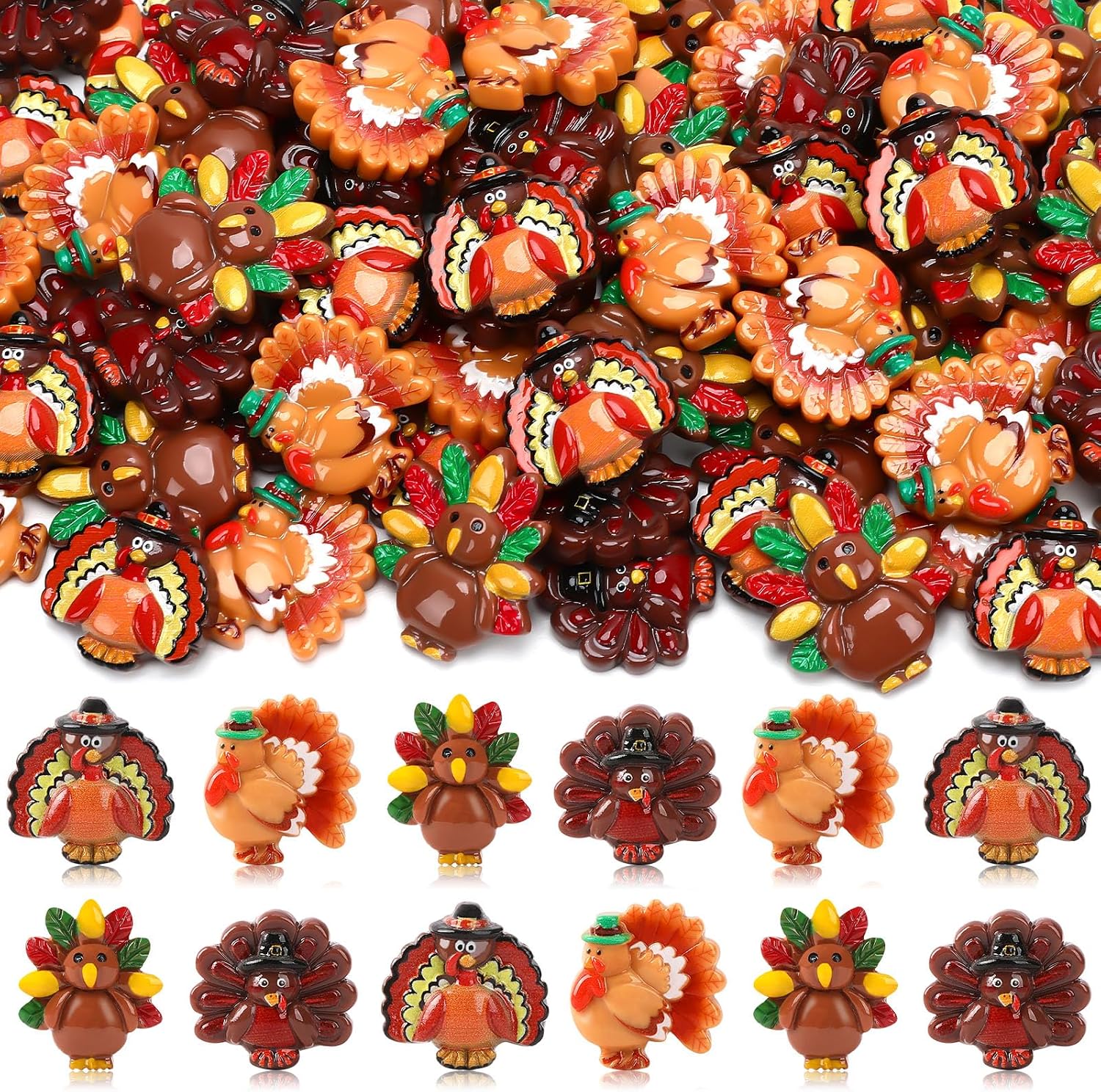 JUNEBRUSHS 80Pcs Mini Resin Turkeys for Crafts Fall Thanksgiving Figures
