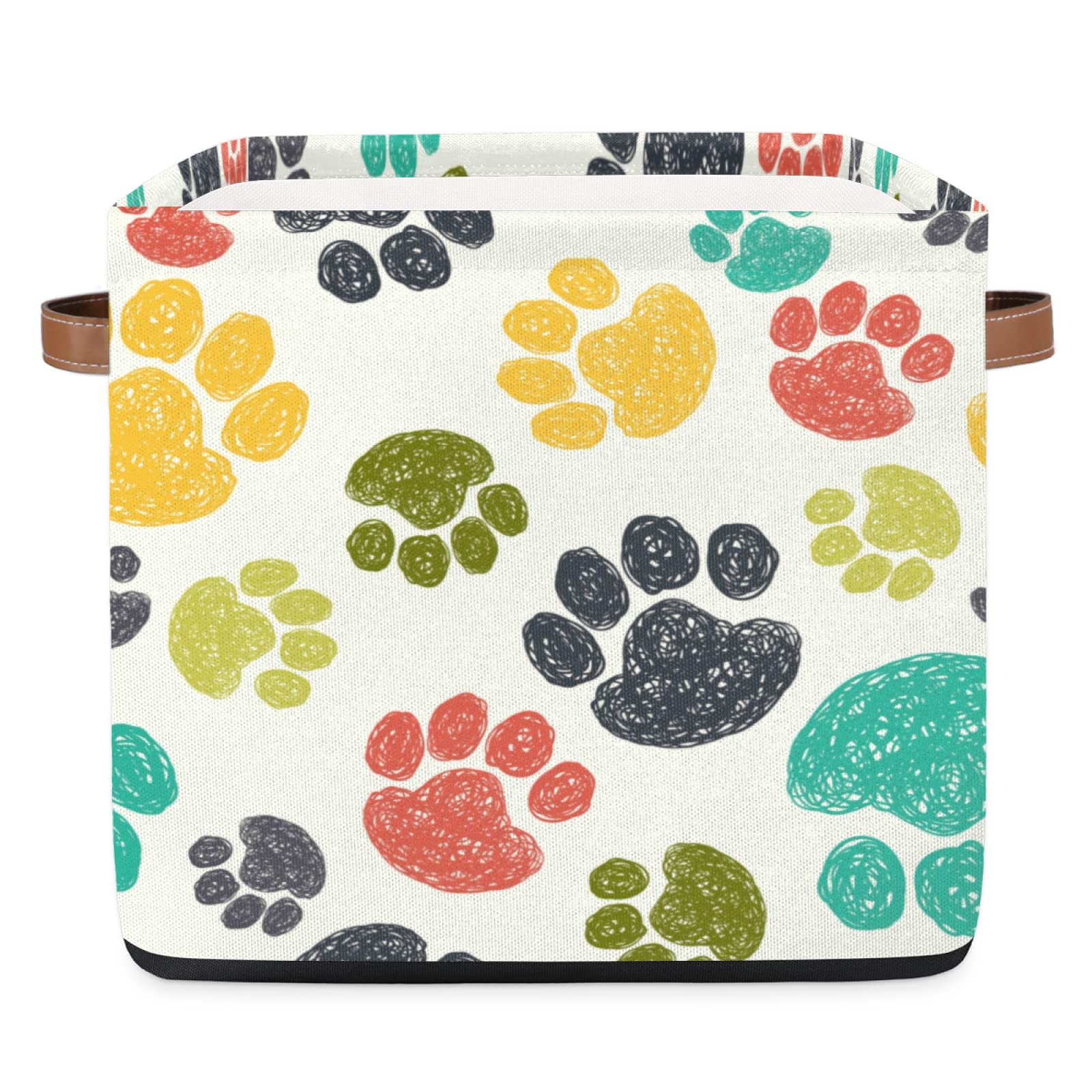 AUUXVA Storage Cube Bin Colorful Paw Print Large Storage Cube Basket 13×13In, Collapsible Storage Bin With Handles, Fabric Storage Box For Closet Shelves Nursery Toys Home Organization