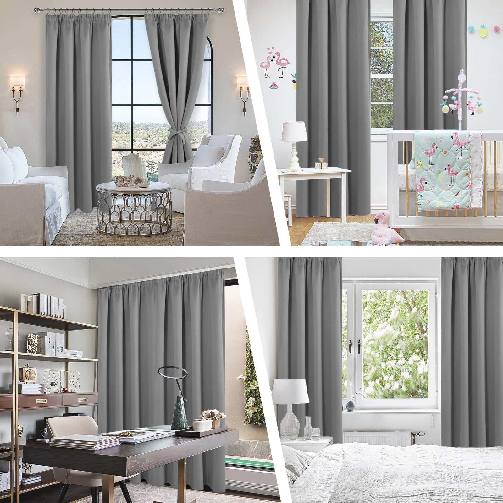 JIUZHEN Vorhang Blickdicht Gardinen kräuselband Verdunklungsvorhänge Gardinen Wohnzimmer Vorhänge Schlafzimmer Thermovorhang Grau H183 x B167 cm 2er Set