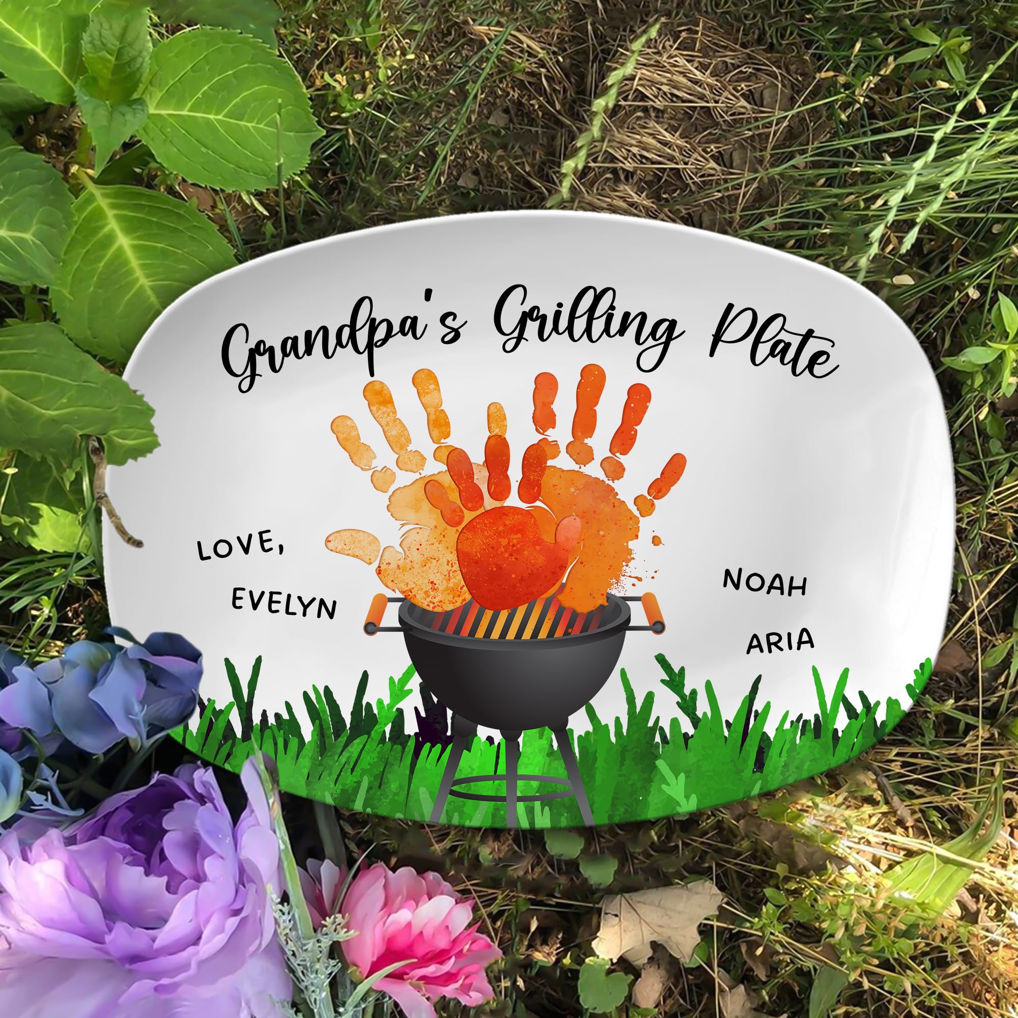 Claretastore Handprint Custom Grilling Plate, Personalized Platter for Father's Day, Gift for Dad from Kids, Handprint Plate for Daddy or Grandpa, Father's Day Gift