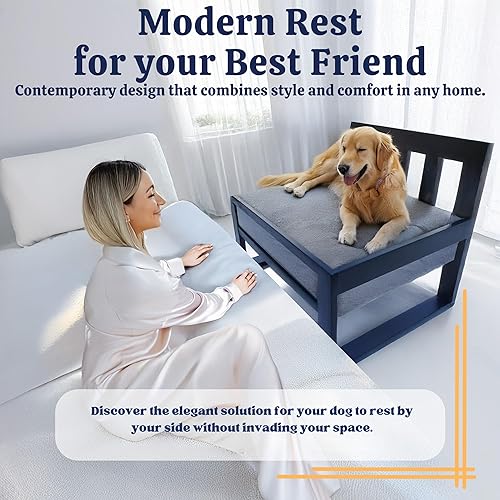 Miniatura 5 de Marco de cama de madera para perro con patas ajustables, solo marco (sin colchón), extensión para cama humana, cama de noche para mascotas y marco