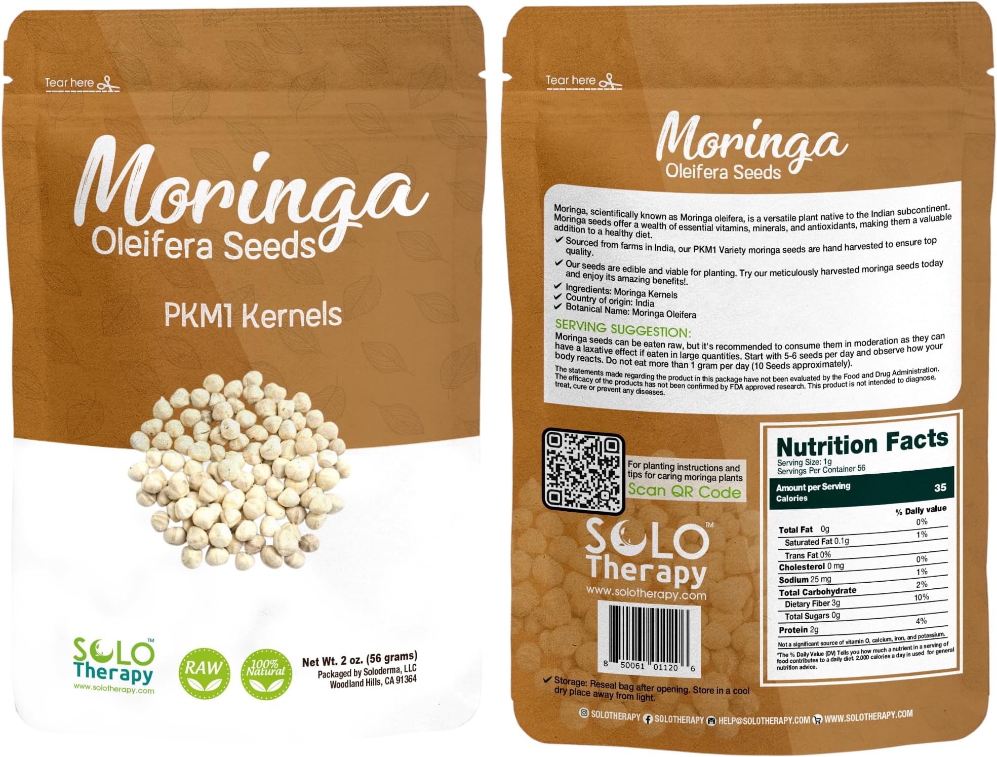 Moringa Seeds KERNEL Shelled Clean - PKM1, Edible, Malunggay, Drumstick Tree, Herbal Tea - Resealable Bag - 56 grams - Premium Quality (Moringa Kernels)