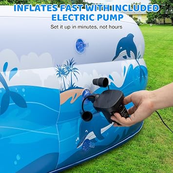Extra Large Family Inflatable Pool for Adults 130'' x 72'' x 22'' | Thick PVC blow up pool for backyard water play, outdoor swimming, family fun and cooling off all summer