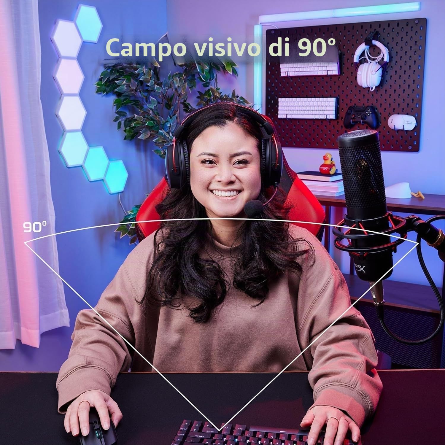 HyperX Vision S Webcam, 4K a 30 fps, FHD a 60 fps, Campo visivo fino a 90°, Sensore Sony Starvis 8 Megapixel, Ruotabile e Inclinabile, Windows Hello, Zoom, Teams, OBS, Discord, PC e Mac, Nero