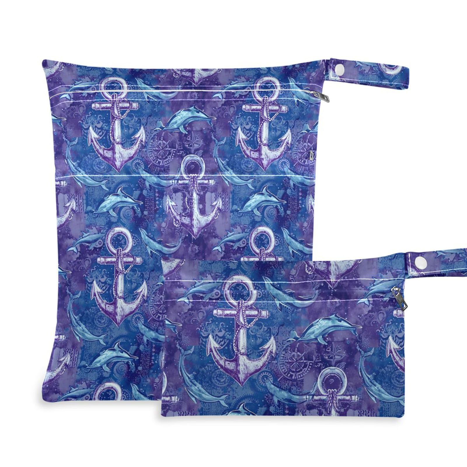 Coikll Wet Dry Bags for Cloth Diaper 2 Pack Waterproof Yoga Gym Bag for Swimsuit Wet Clothes Baby Items-?Whales Anchor?