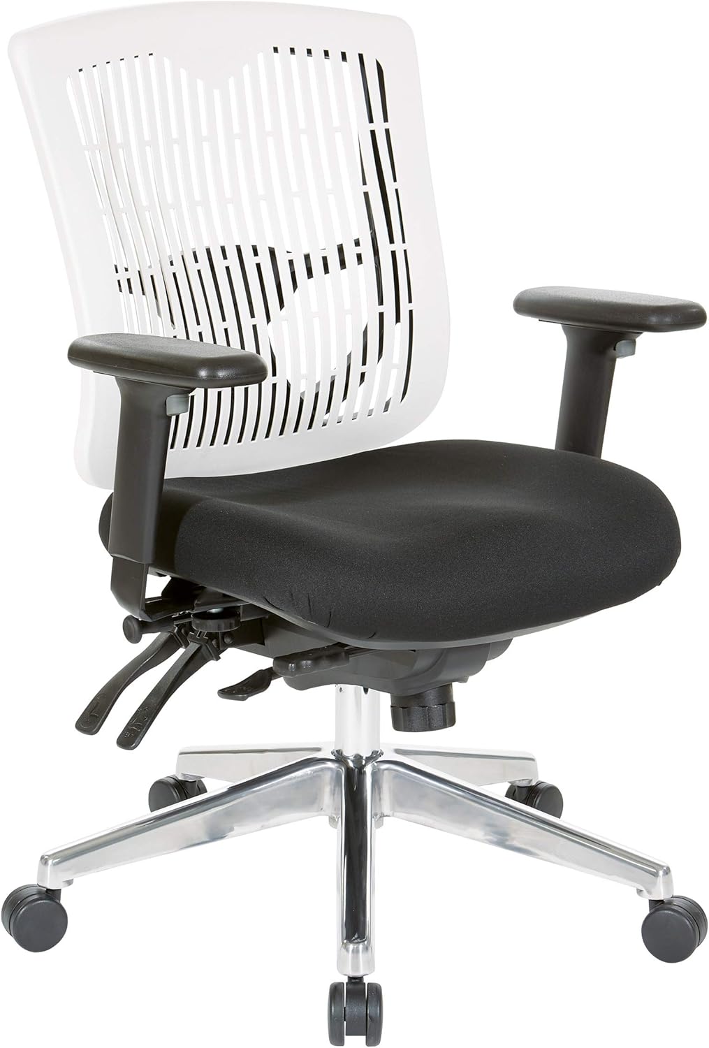 Office Star 978 Series Adjustable Manager's Office Chair with Contoured Plastic Back and Built-in Lumbar Support, White Back
