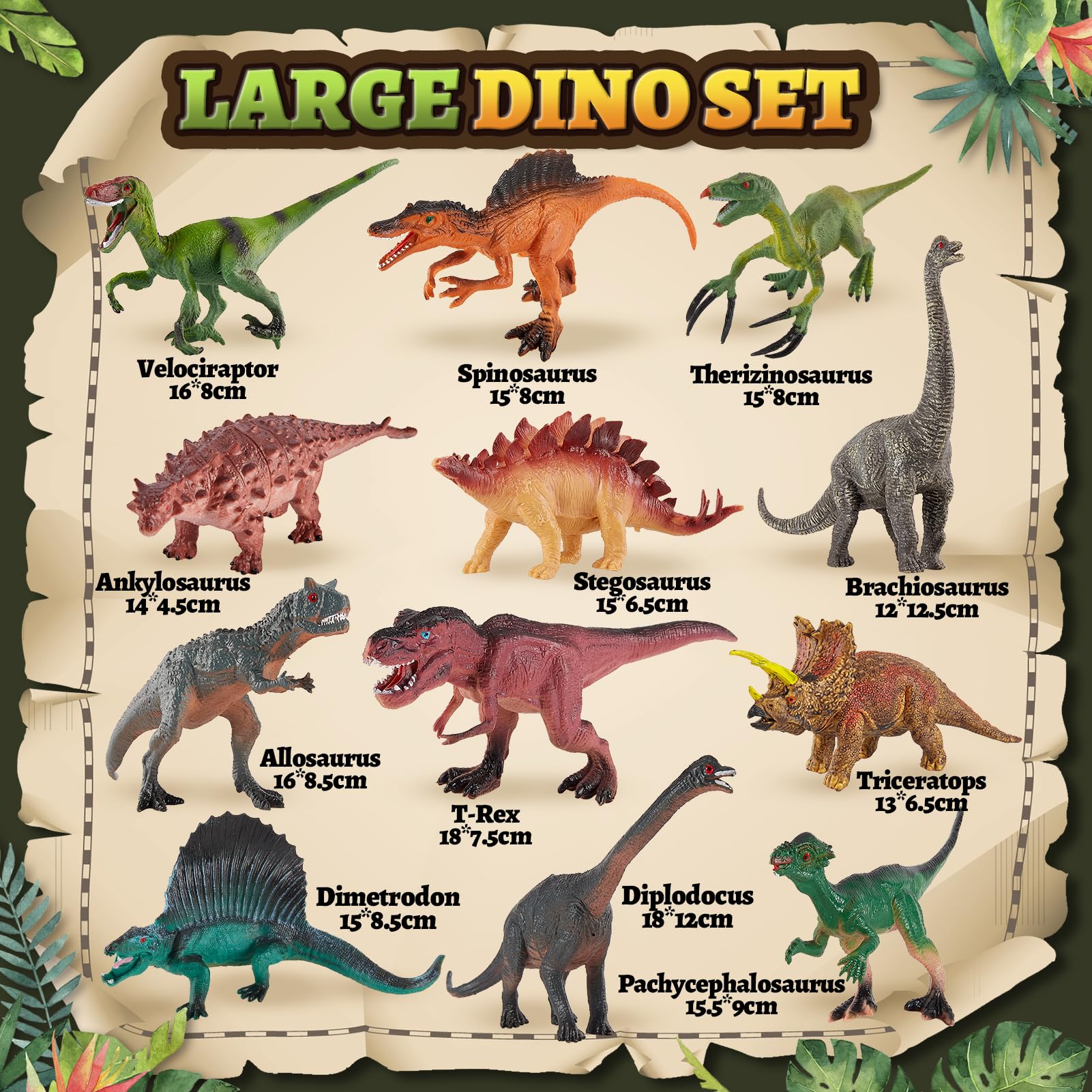 TOEY PLAY Grandes Dinosaure Jouet Enfants, 12PCS Réaliste Figurine Dinosaure, Ensemble Dino avec Tyrannosaure Rex, Triceratops, Jouet Éducatifs pour Garçons Filles 3 4 5 6 Ans
