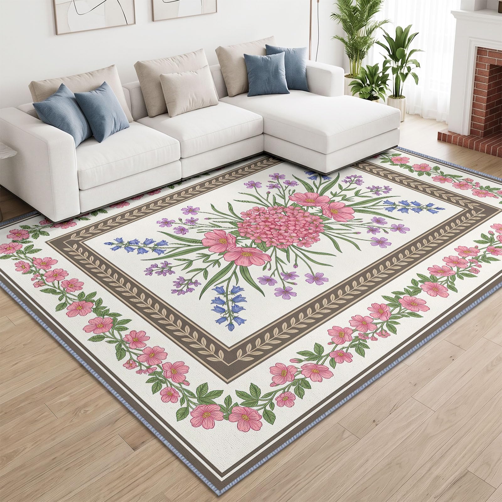 Dywan do salonu 160 x 230 cm różowe kwiaty dzwonek