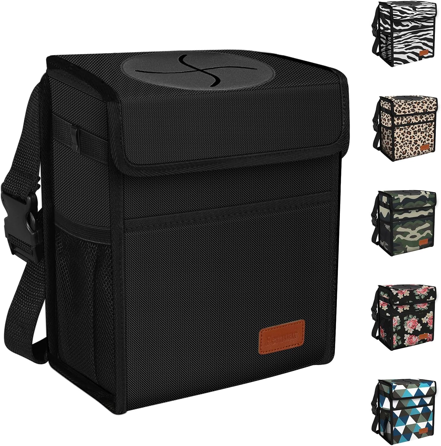 Femuar Leak Proof Car Trash Can with Lid – Waterproof Automotive Garbage Bin for SUVs, Collapsible and Portable Car Trash Bag, Black