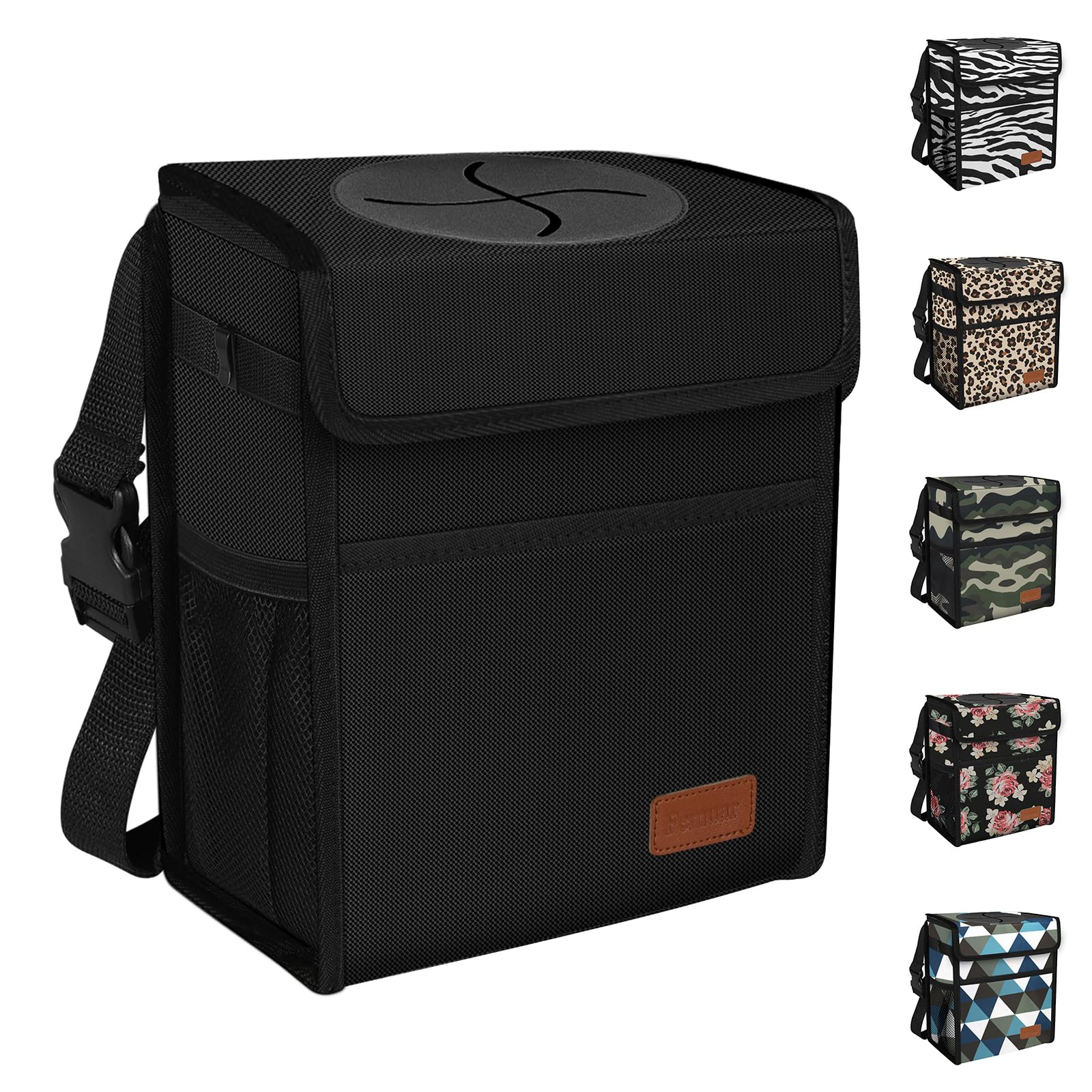 Femuar Leak Proof Car Trash Can with Lid - Waterproof Automotive Garbage Bin for SUVs Collapsible and Portable