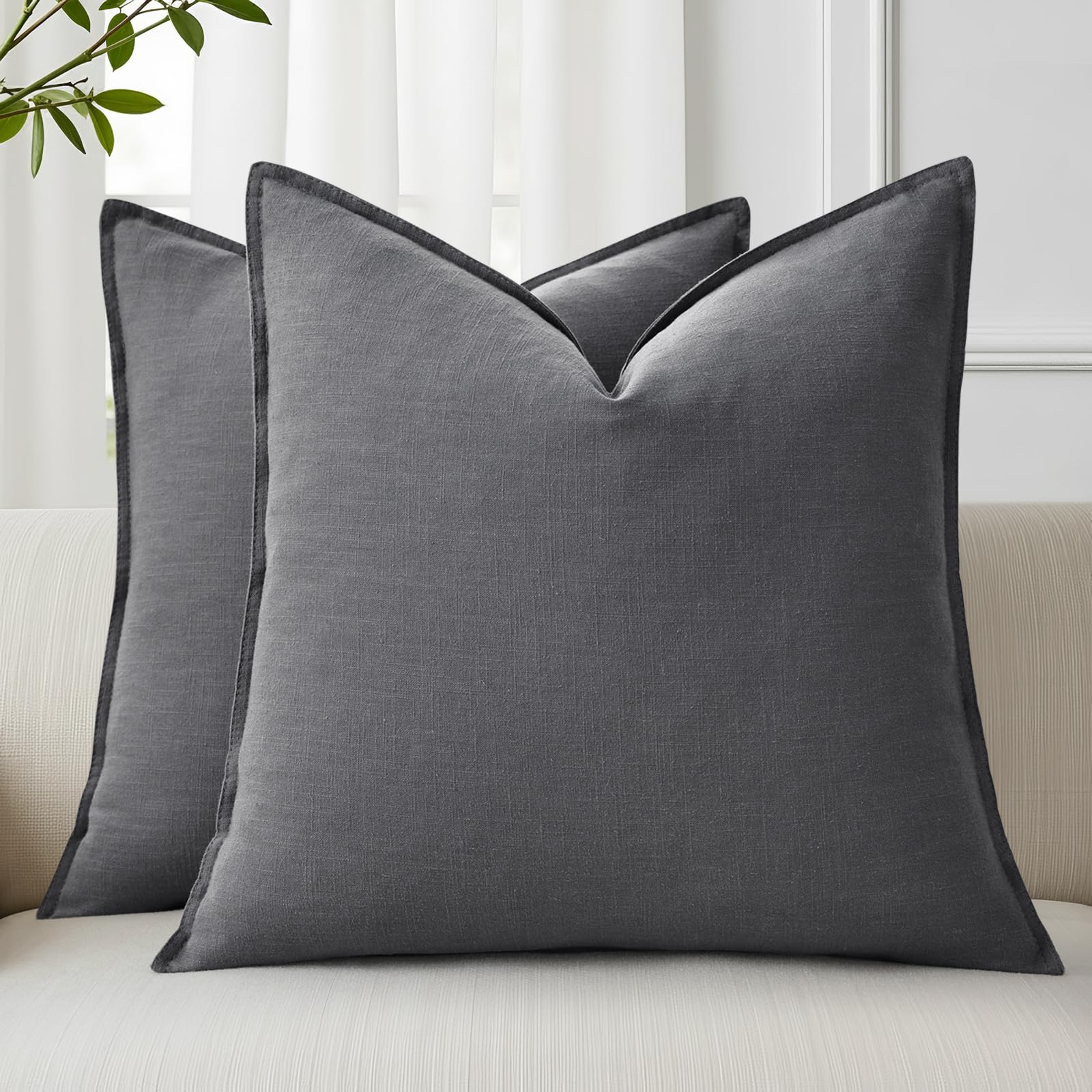 decorUhome Fall Dark Grey Linen Throw Pillow Covers 26x26 Set of 2