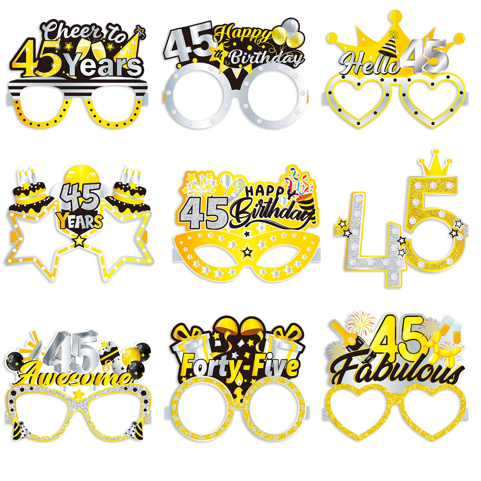 Konsait 45th Birthday Glasses - 18 Pack Gold 45 Birthday Paper Glasses Party Decorations Accessories & Photo Props for Women Men โ image 1