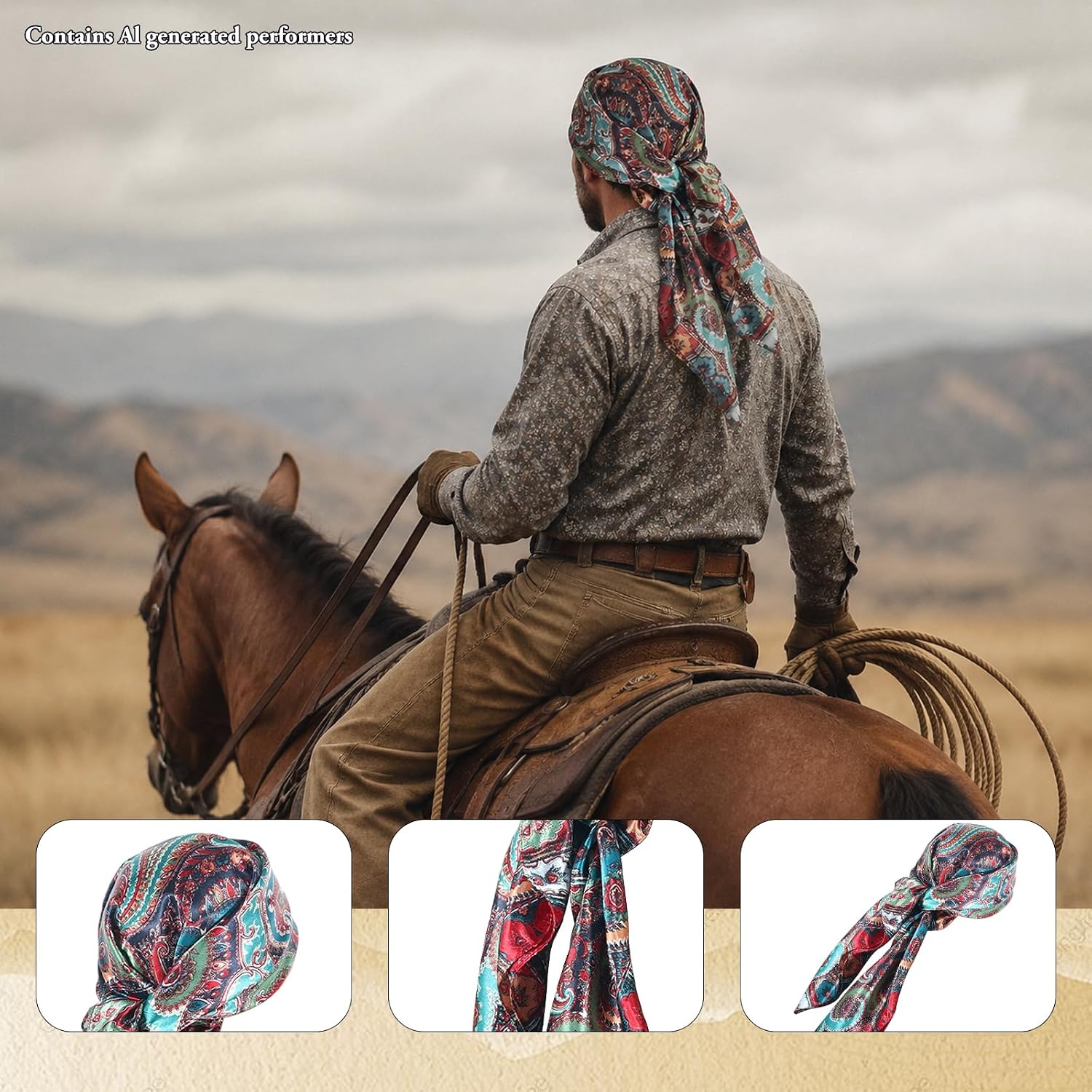 Wild Rag Peacock Oversize Western Scarf for Men, Large Rancher Neckerchief | Teal Bandana | Oversize Western Bandana Paisley