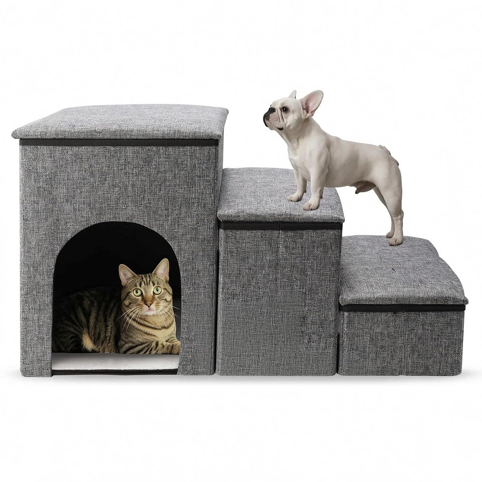 Dog Stair for Small Dogs with Storage, Anti-Slip Pet Steps for Bed Sofa Car