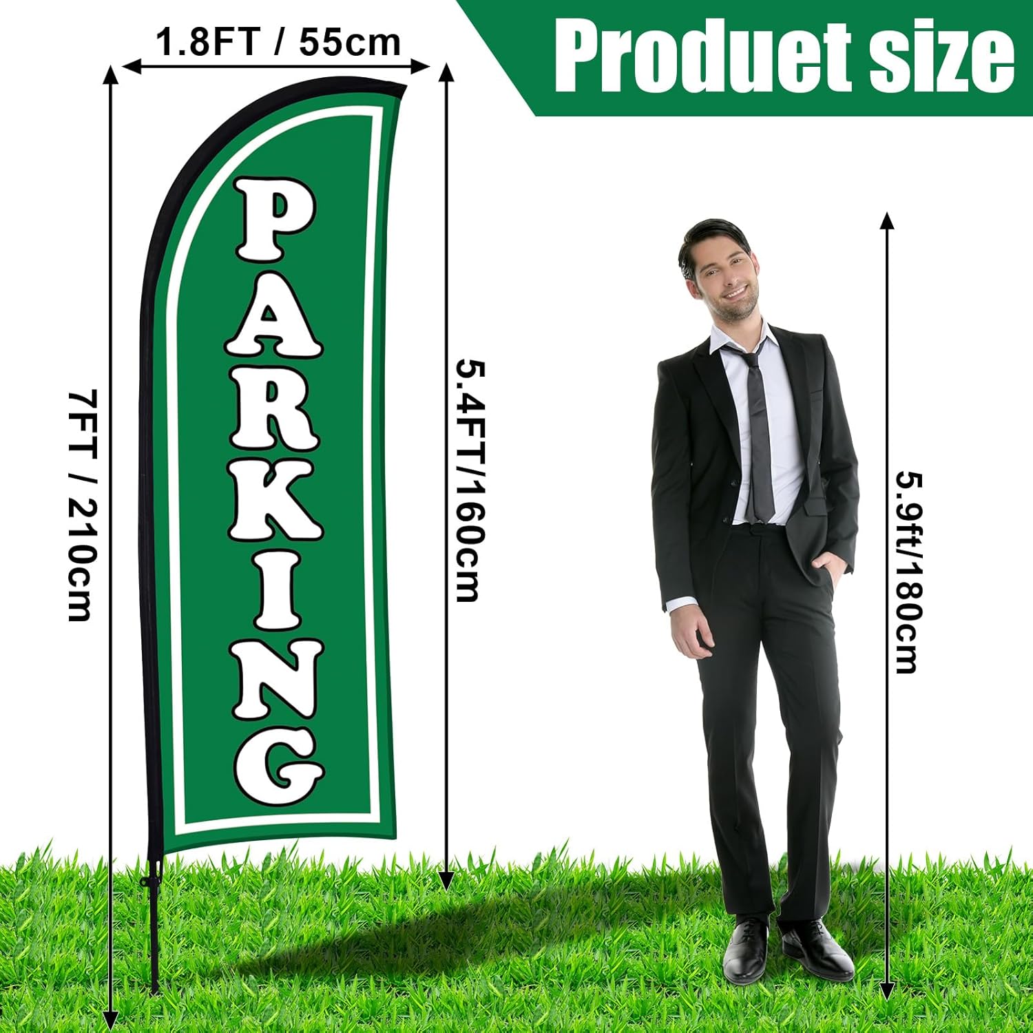 2 Sets Parking Feather Flag with Pole 7ft Parking Sign Banner Swooper Flag with Ground Stake and Portable Bag for Business Outside Event - Image 2