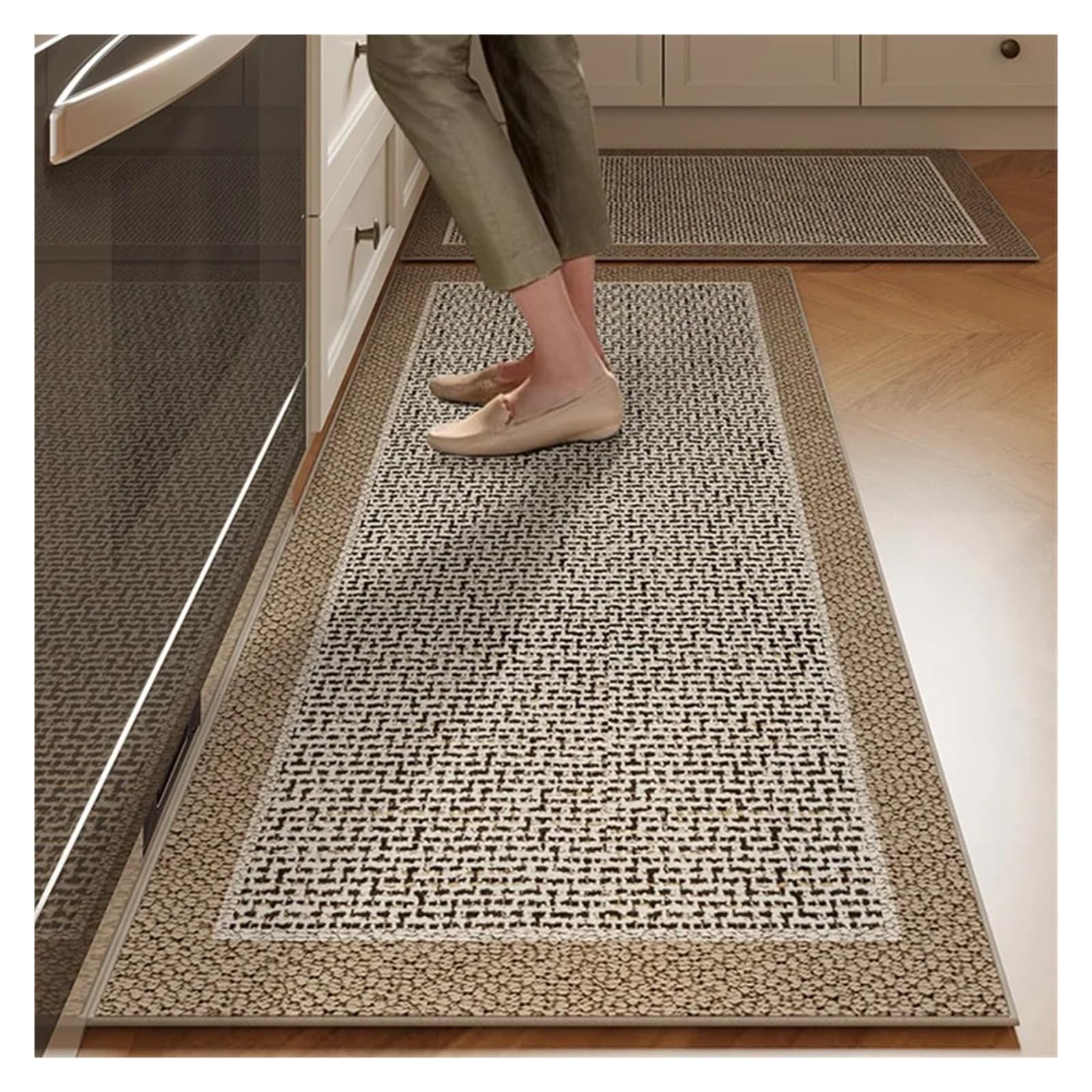 Tapis de couloir imitation lin marron 40x180cm pour cuisine et entrée de maison