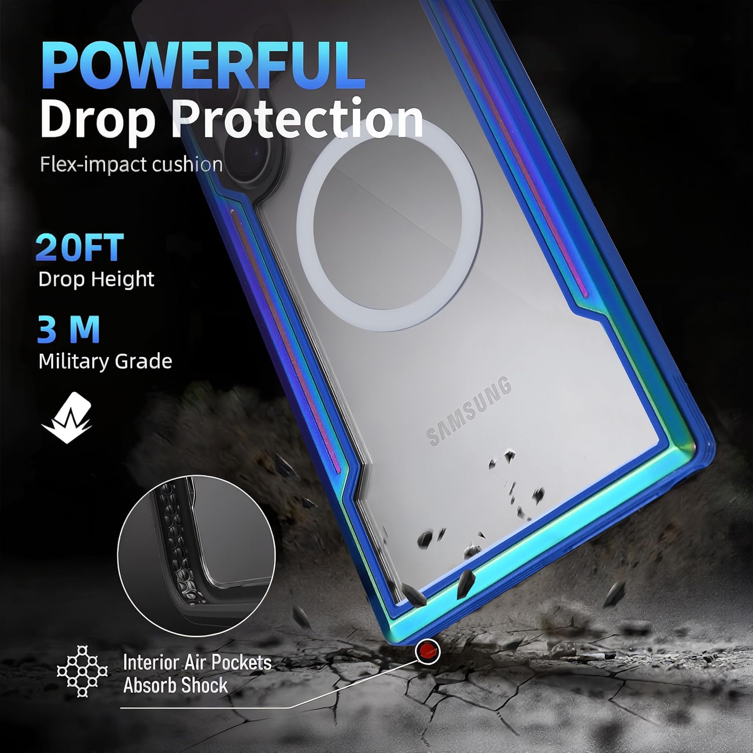 for Samsung Galaxy S26 Ultra Phone Case, Compatible with MagSafe,[20FT Mil-Grade Drop Protection], Durable Anodized Shockproof Aluminum Frame Slim,Iridescent