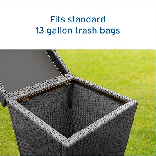 Miniatura 4 de Nestl Bote de basura gris para exteriores de 30 galones con tapa, cubo de basura de mimbre para patio