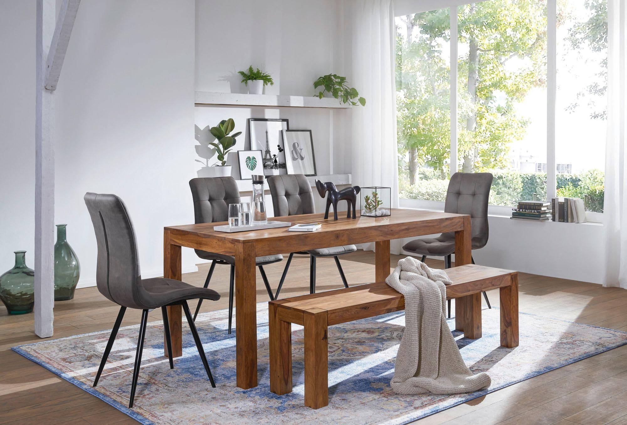 FineBuy Tavolo da Pranzo Legno Massello Sheesham 120 x 76 x 60 cm | Tavolo da Cucina Stile Country | Mobili Sala da Pranzo Prodotto Naturale