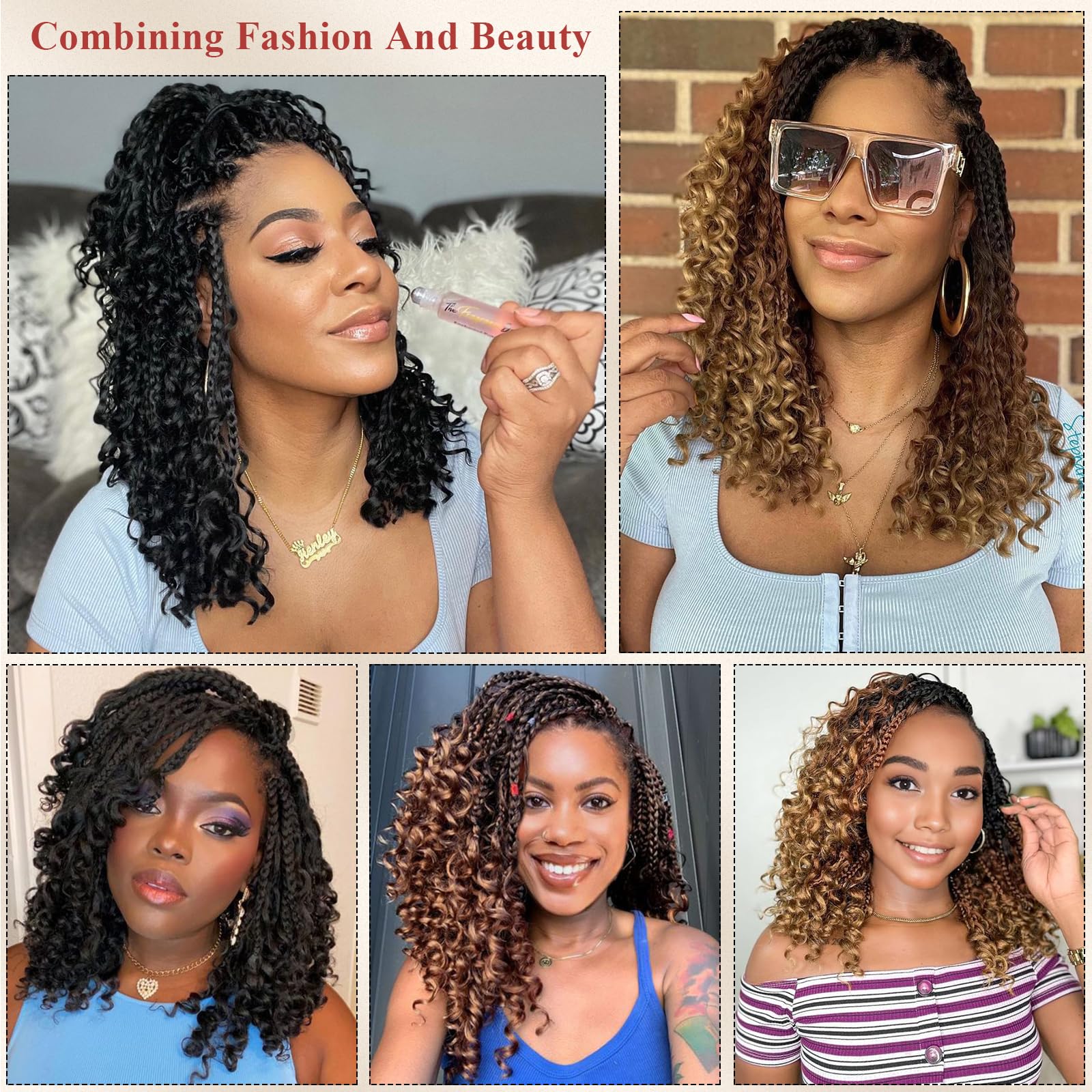 Boho Box Braids Crochet Hair 14 Inch 8 Packs 1B/Pink Goddess Box Braids Crochet Hair for Black Women Boho Braid Extension