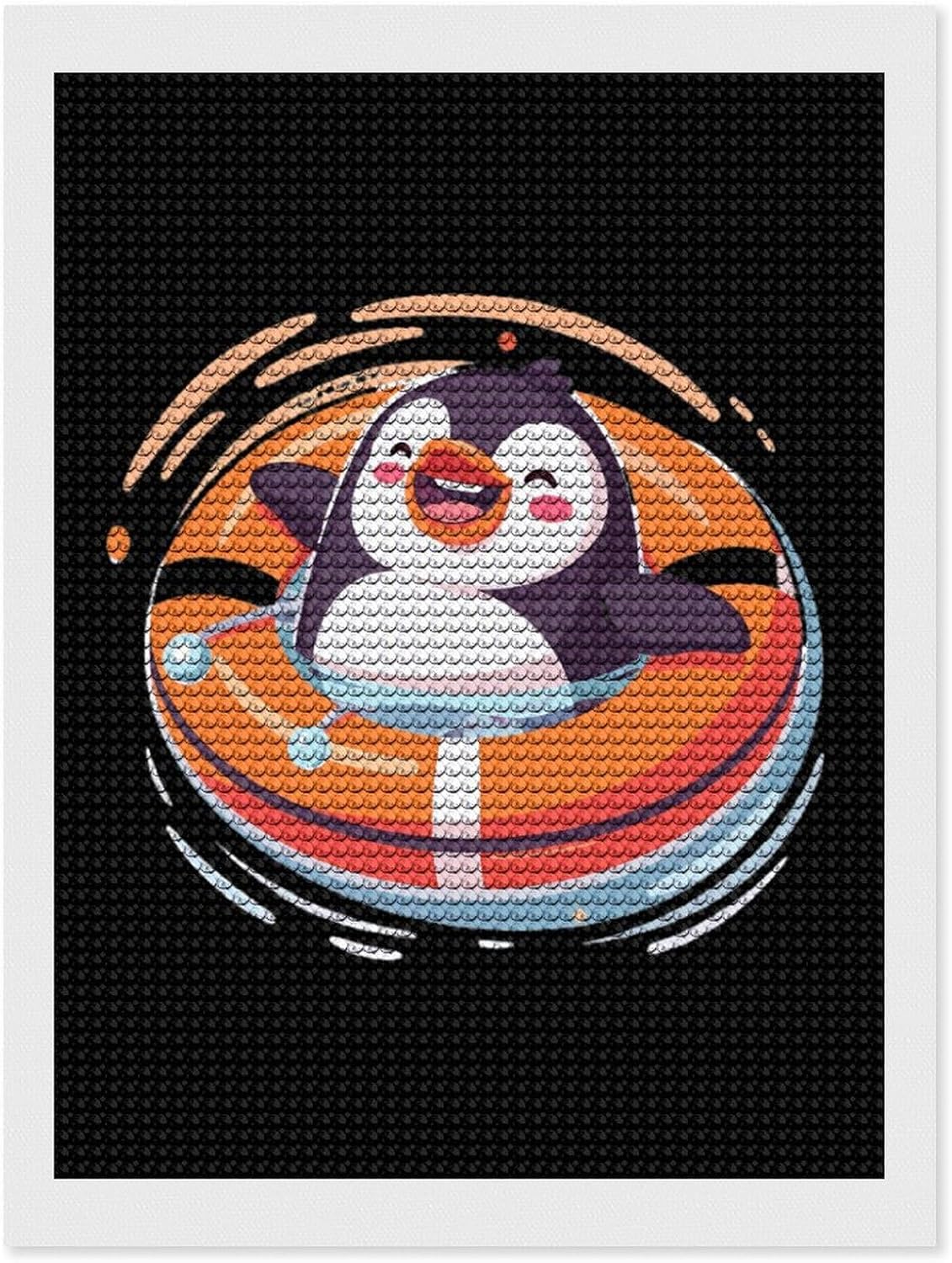 Penguins Swimming in The Pool Custom Diamond Art Kits for Adults Round Full Drill Picture for Home Decoration