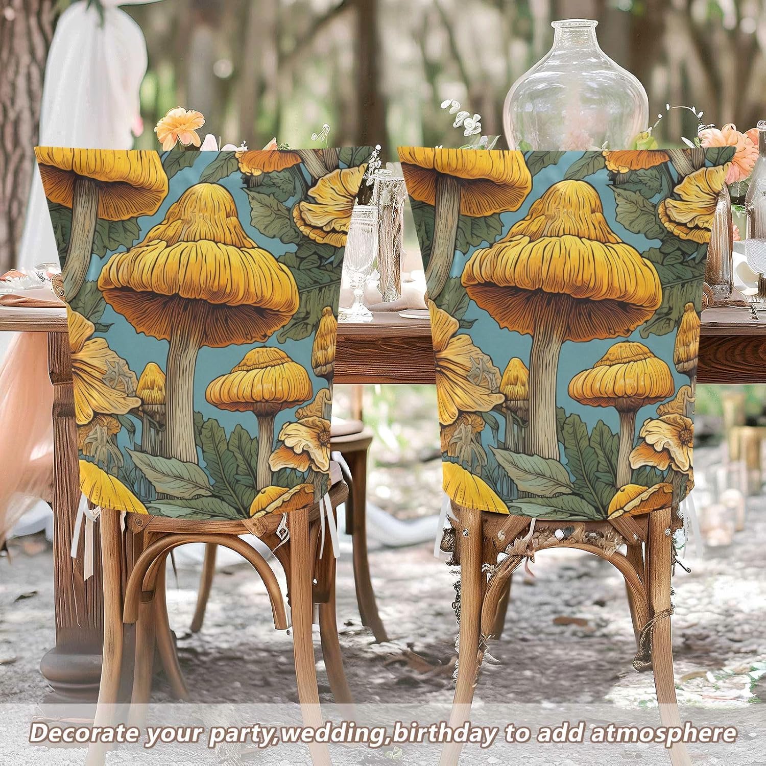 ALAZA Mushrooms Sunflowers Chair Back Cover Set of 6, Washable Reusable Removable Chair Slipcovers Decorative Chair Cover for Home Kitchen Wedding Party