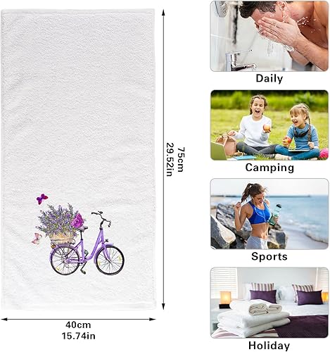 Miniatura 5 de ALAZA Violet Bicycle Lavender Flower Butterflies - Juego de 2 toallas de mano suaves 100% algodón, toallas de baño decorativas de lujo, altamente