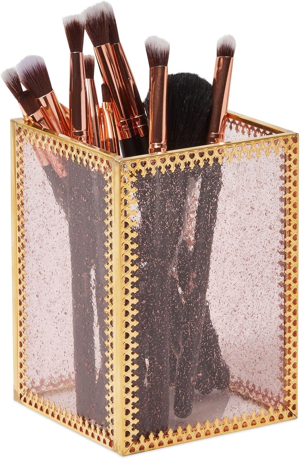 Glamlily Gold Makeup Brush Holder for Vanity, Vintage Brass