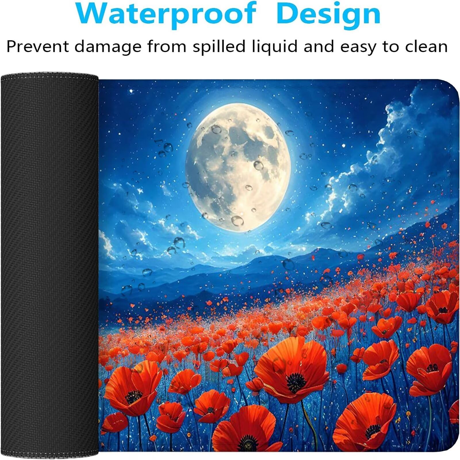 Blu Tappetino Mouse Gaming, Tappetino Mouse XXL 1200 x 500 mm, Tappetino Mouse Fiore, Mouse Pad con Base Antiscivolo, Bordi Cuciti Tappetino per Mouse, Tappetino Mouse Gaming di Alta Precisione S-445