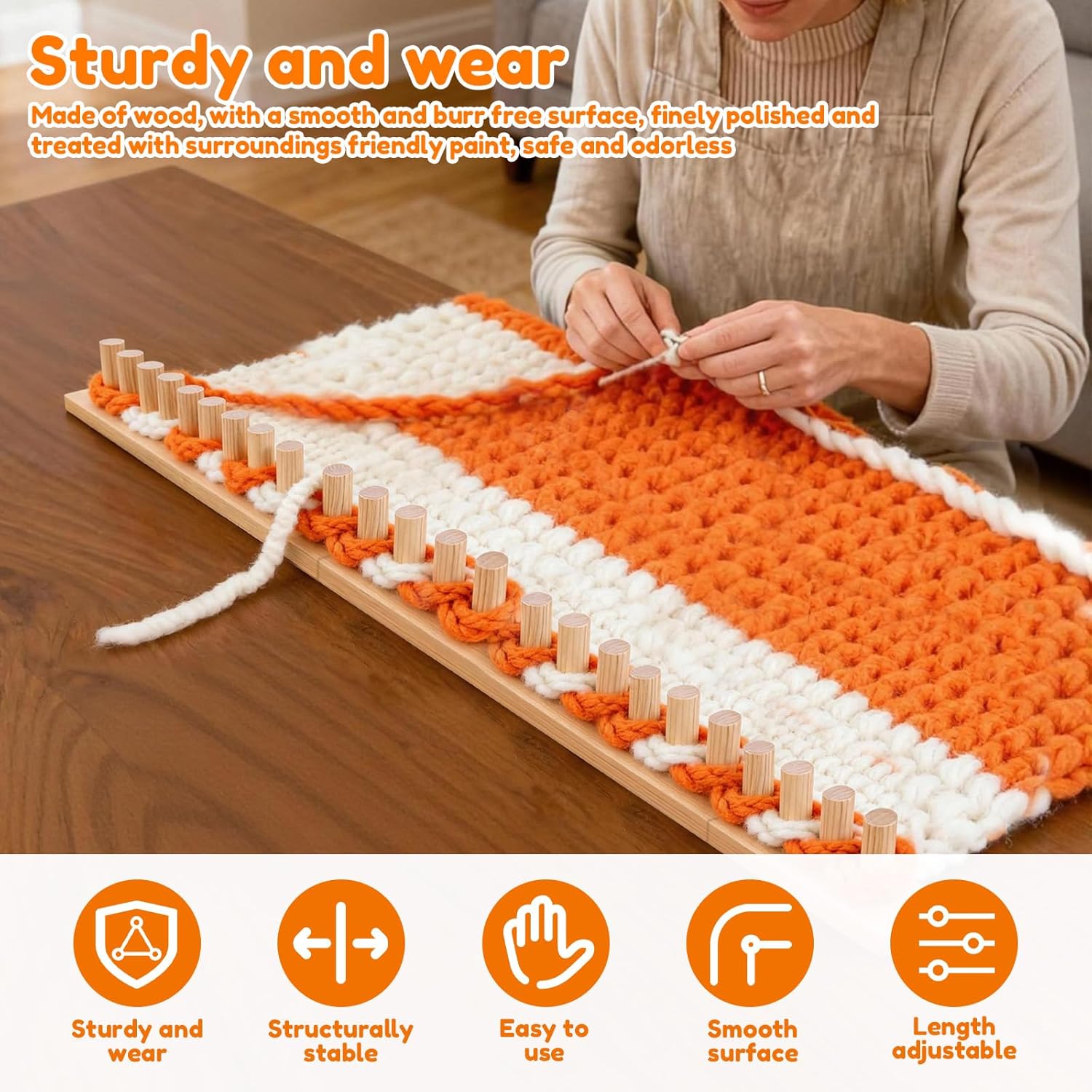 77" Chunky Blanket Loom, Adjustable Long Wood Knitting Loom for Hand Chunky Knit Blanket, Chunky Yarn Loom, Blanket Making kit for Beginners DIY Craft Enthusiasts, No Needles Required