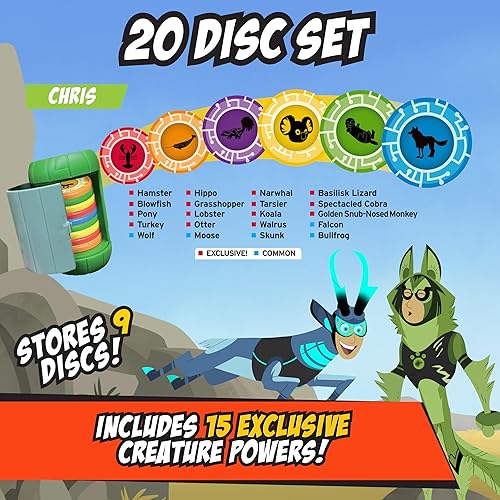 Miniatura 3 de Wild Kratts Juguetes de criaturas en discos poderosos con base para discos, 20 discos – Chris Kratt