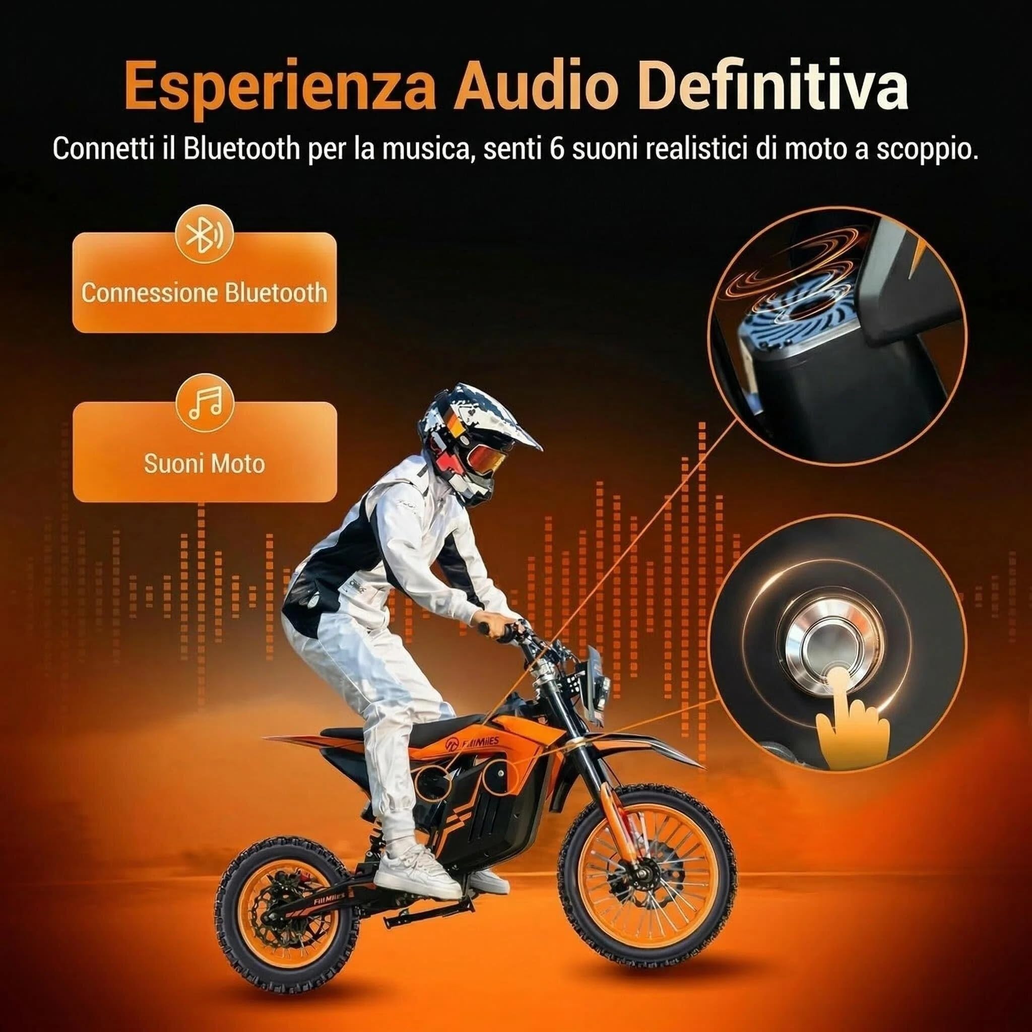 MilePop1 Elektromotorrad für Jugendliche und Erwachsene, elektrisches Motorrad mit 3000W Motor, 48V/25Ah Akku, 50 Km/h, bis zu 80km, mit hydraulischen Bremsen und Musik, Mini Motocross Motorrad für