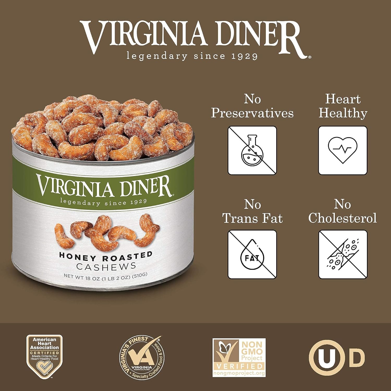 Cashews Duo - Salted and Honey Roasted Jumbo Cashews by Virginia Diner