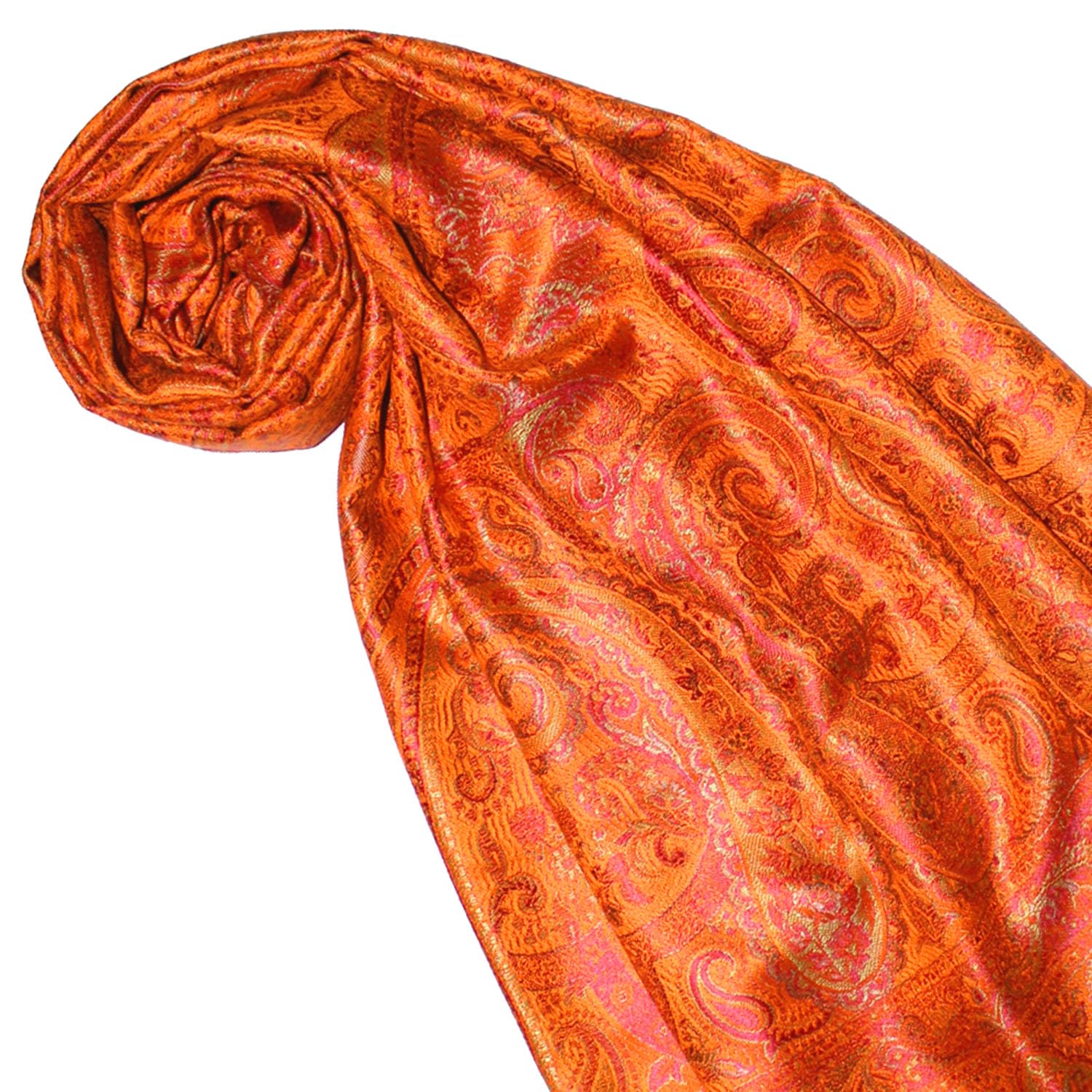 Lorenzo Cana Luxus Herren - Schal Schaltuch jacquard gewebt 100% Seide Paisley Muster Seidenschal Seidentuch Orange Pink 7865311