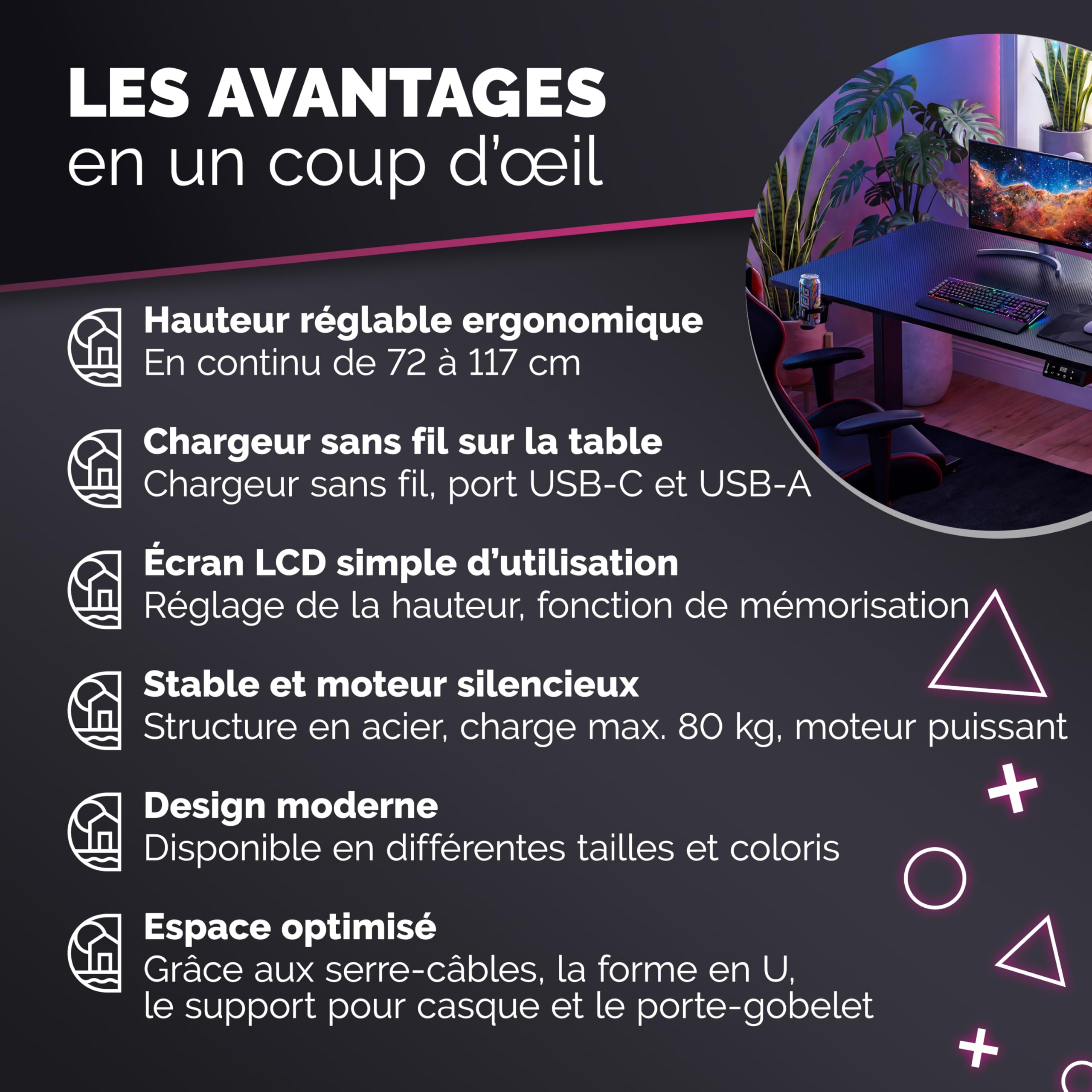 Casaria® Bureau Assis Debout 160 x 70 cm Bureau Gaming Aspect Carbone Standing Desk Hauteur Réglable 72 117 Cm Chargeur sans Fil Ports USB C USB A Structure Acier 80 Kg