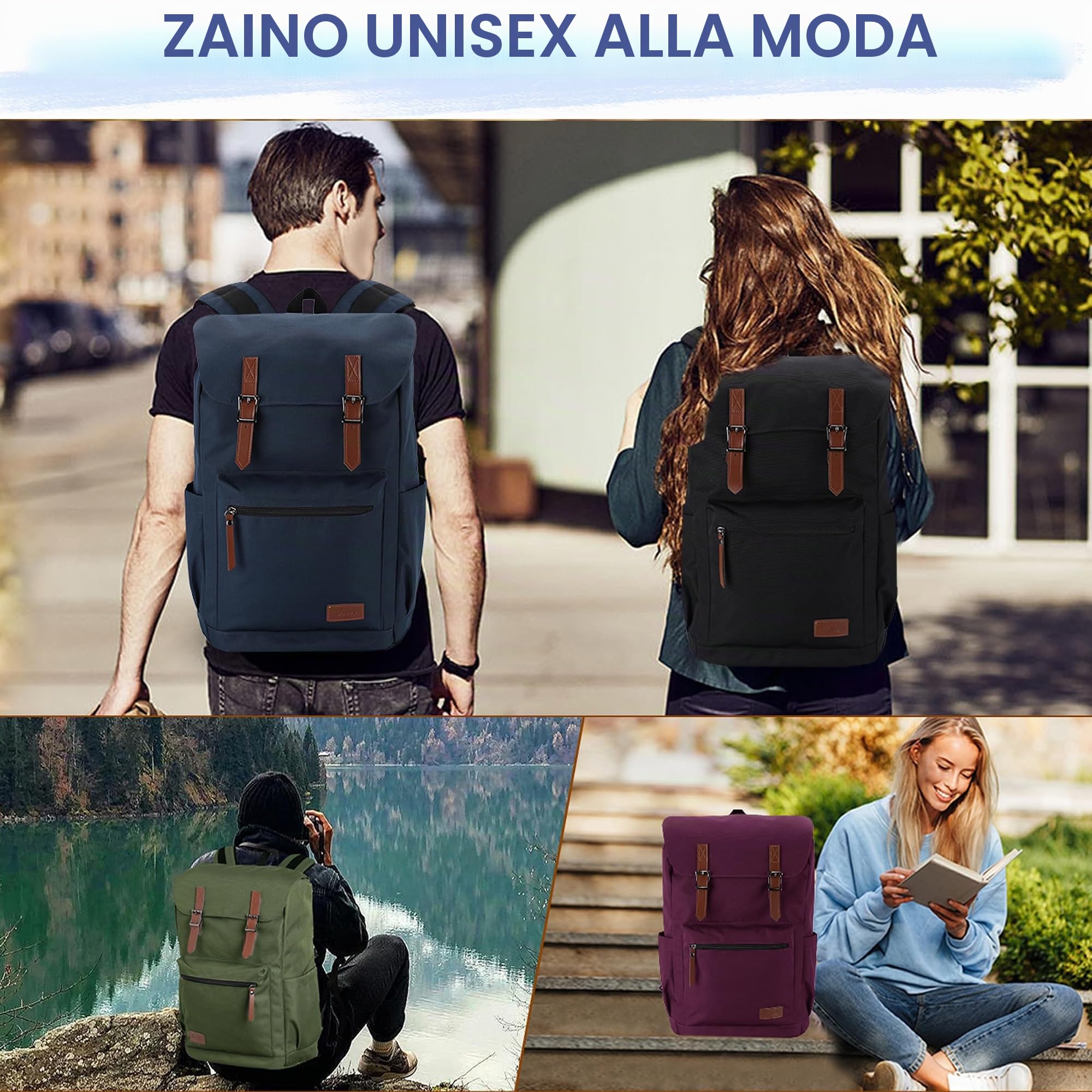 VASCHY Zaino Università Vintage, Casual per Uomo e Donna, Scuola Superiore, Viaggio, Mare, Zainetto in Pelle, Trekking, Campeggio